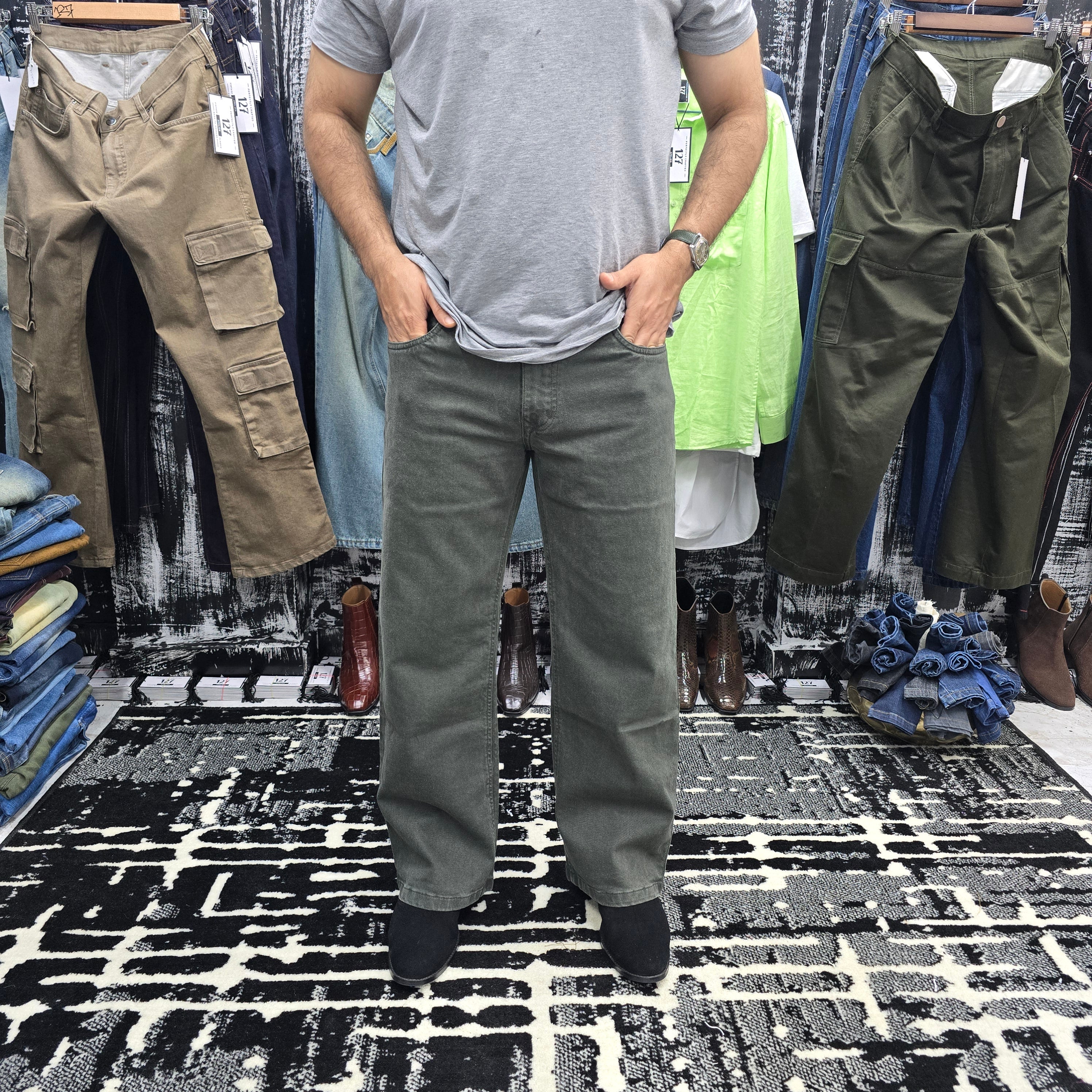 Olive Drift Wide-Leg Jeans