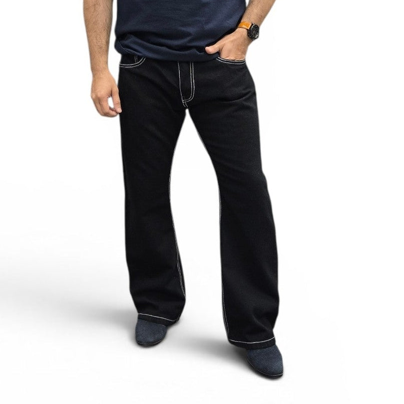 Jet Black Contrast Stitch Bootcut Jeans