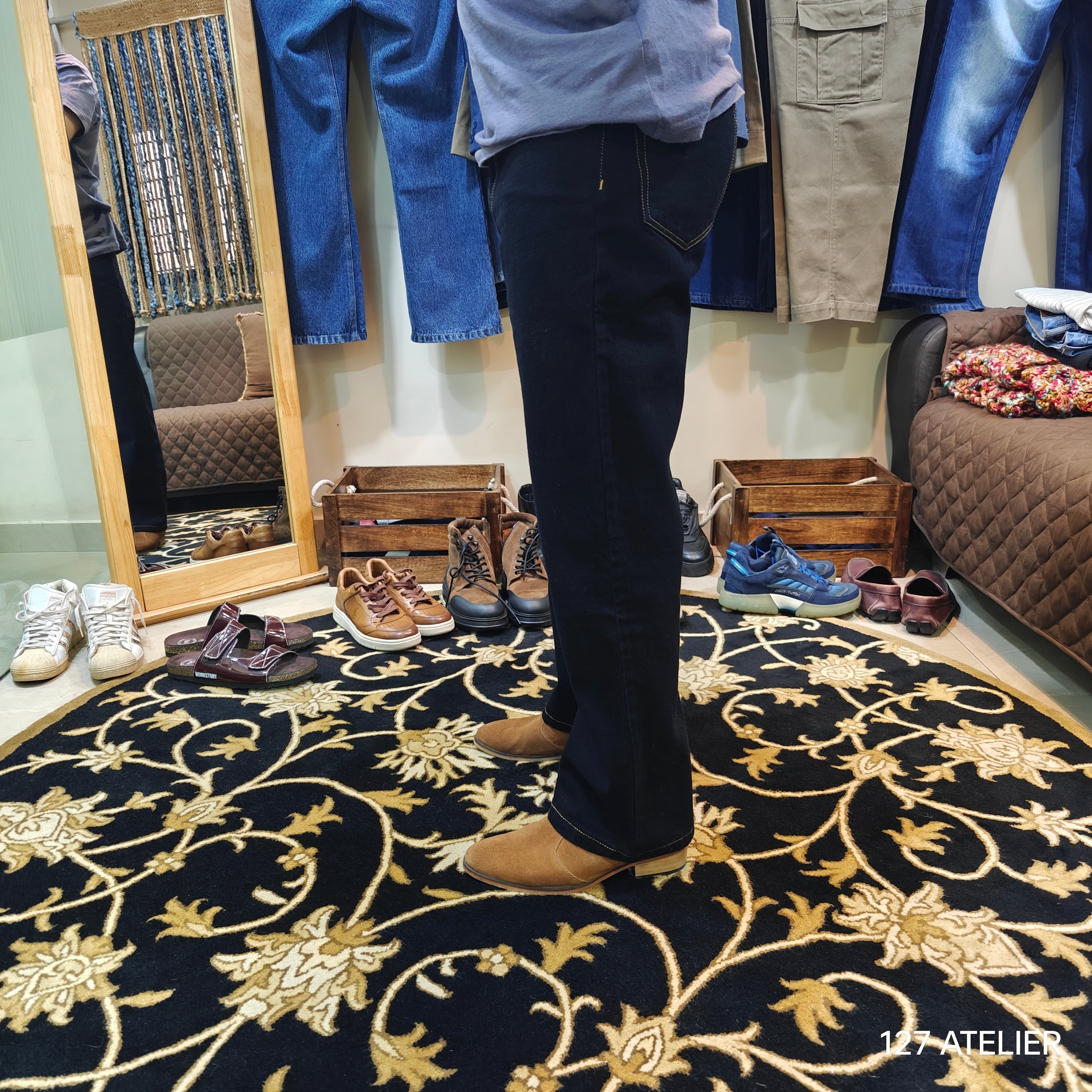 Jet Black Semi Bootcut Jeans With Contrast Stitch Edition