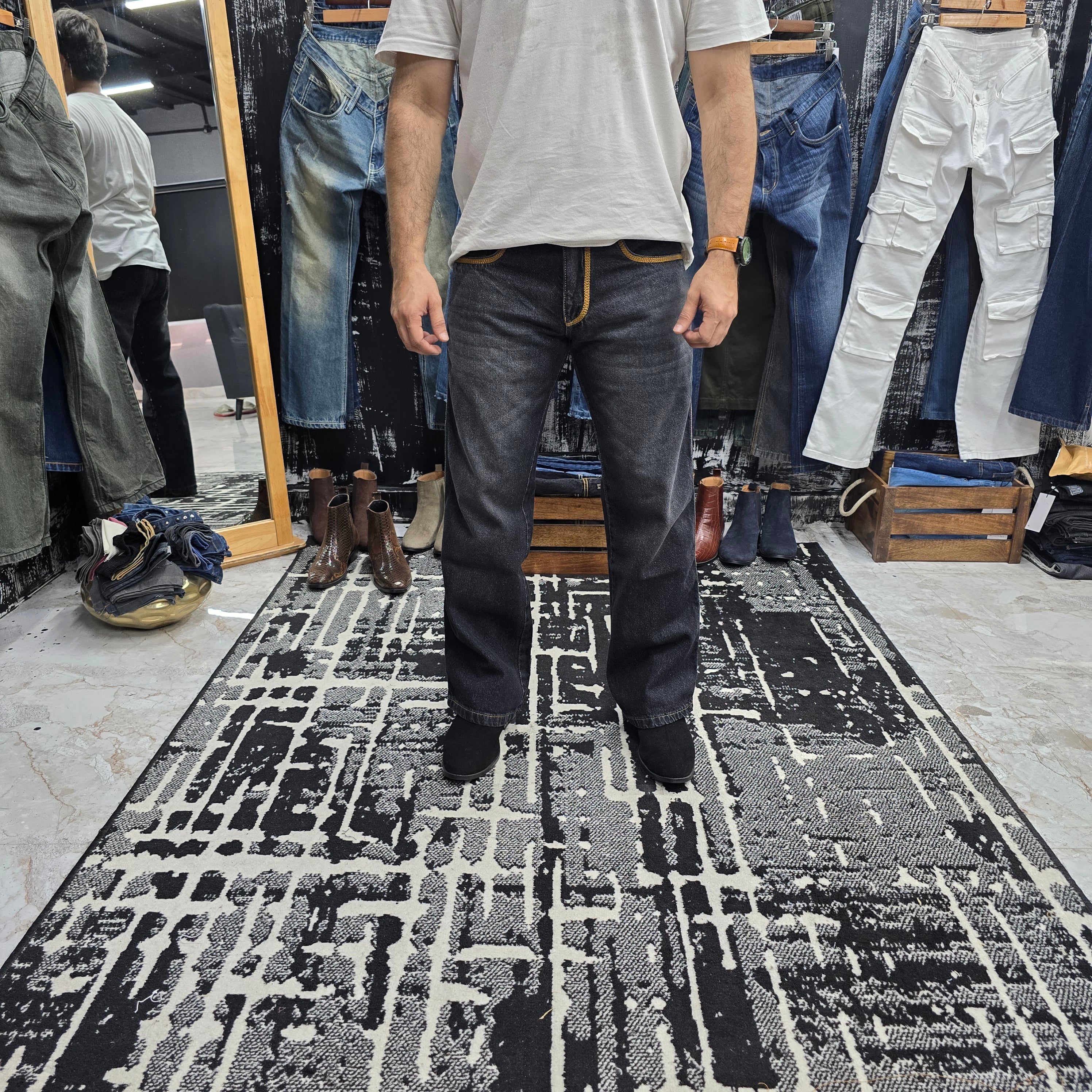 Charcoal Side Stripe Semi Bootcut Jeans