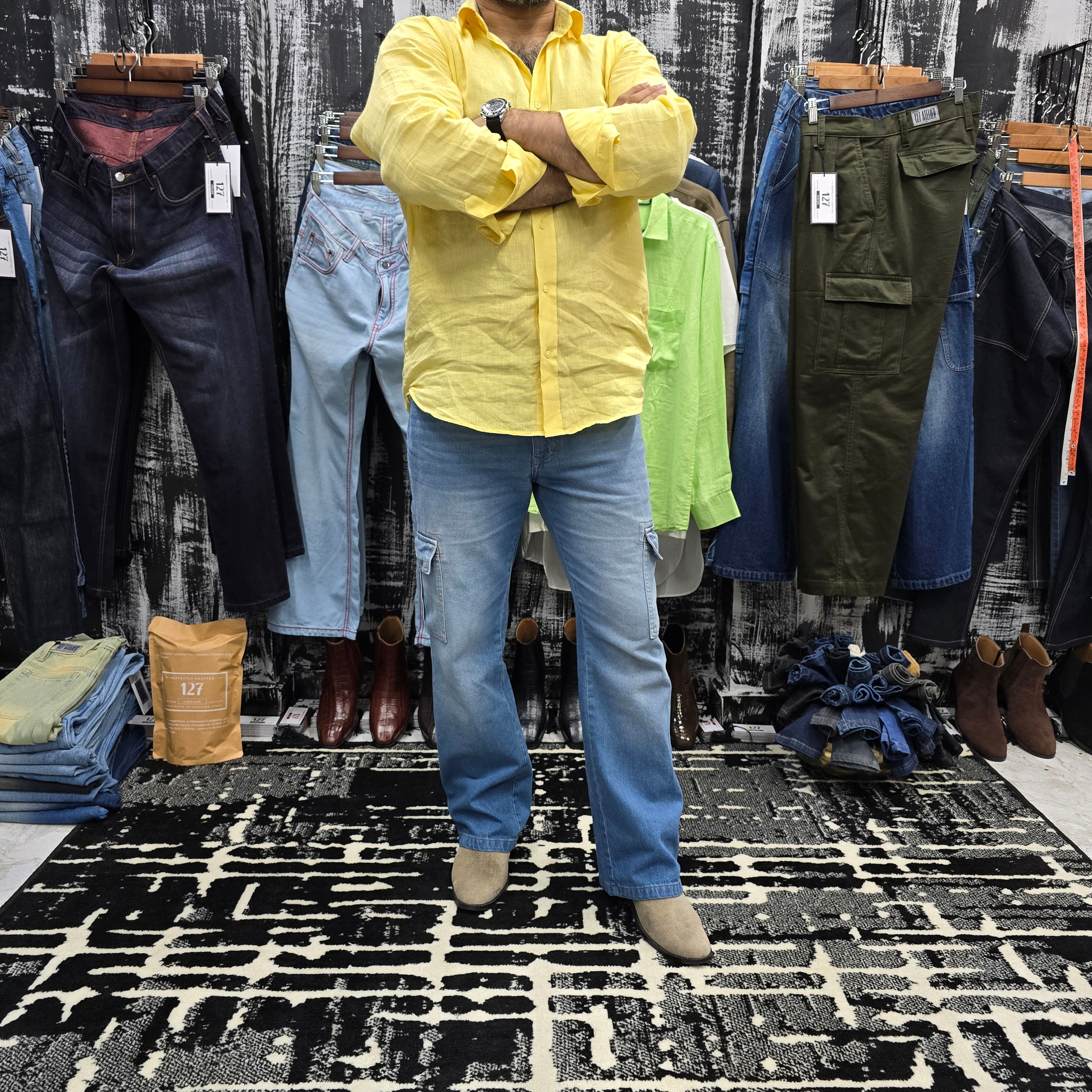 Skyline Utility Cargo Jeans In Light Blue Wash