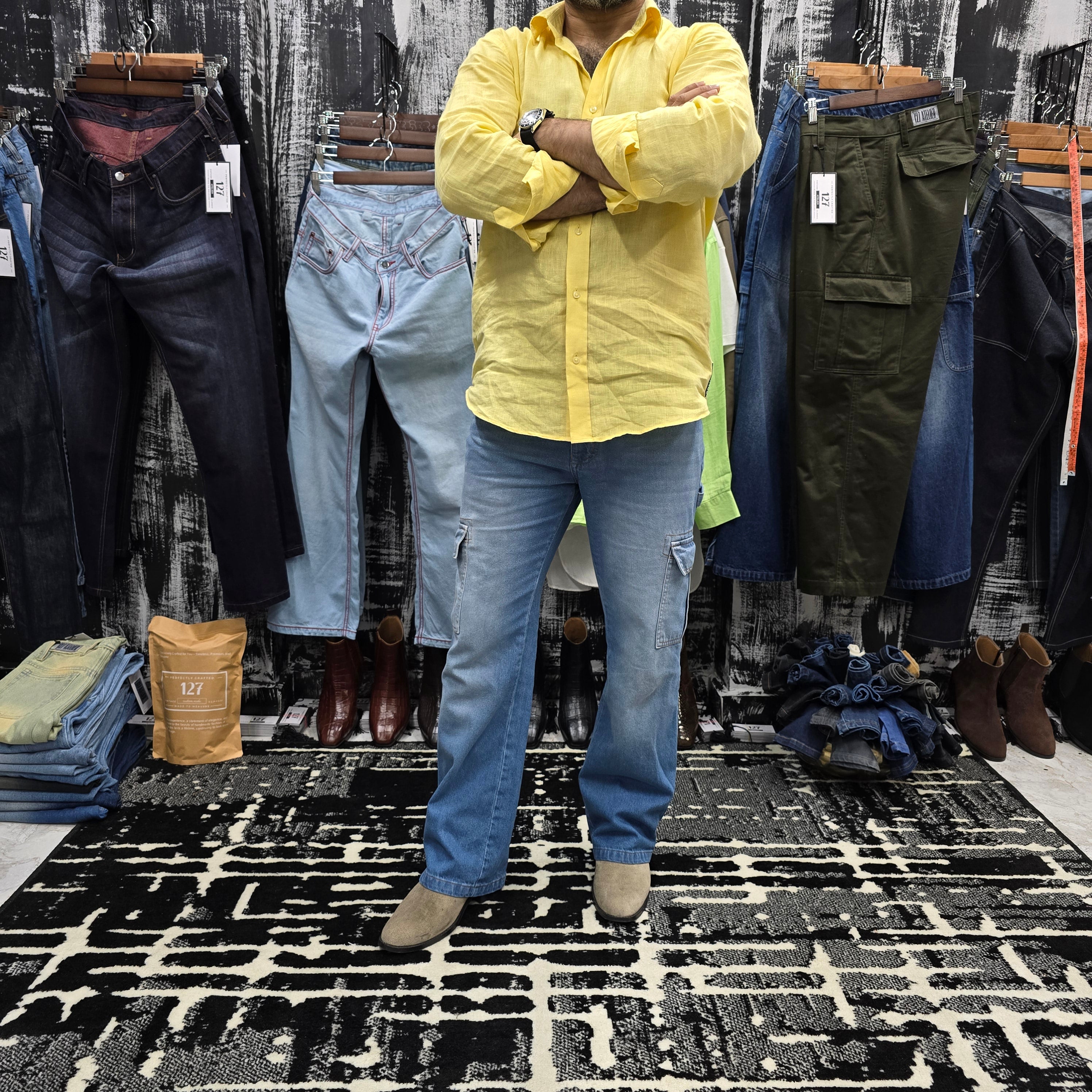 Skyline Utility Cargo Jeans In Light Blue Wash