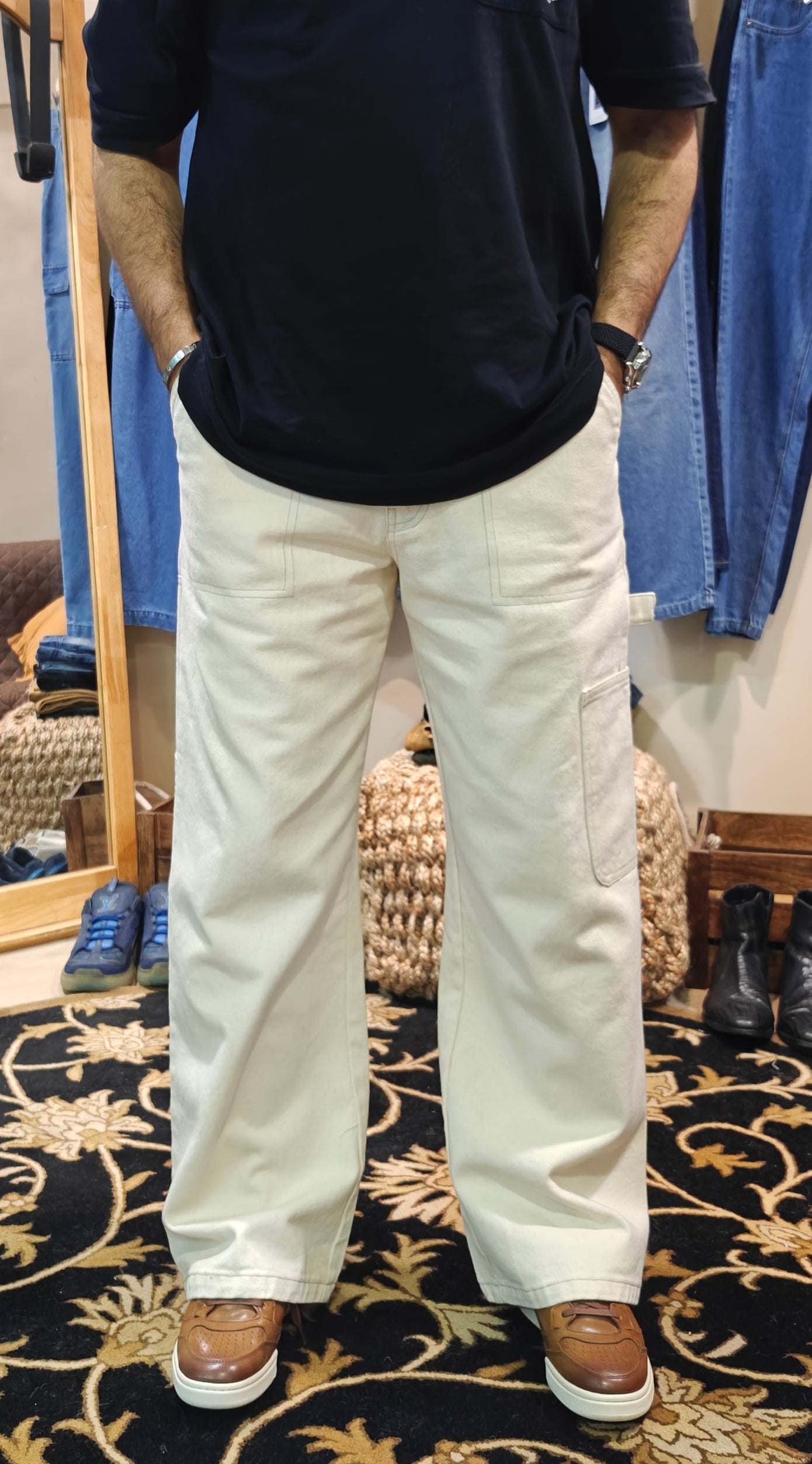 Artisan Utility Wide Leg  Natural Canvas Denim