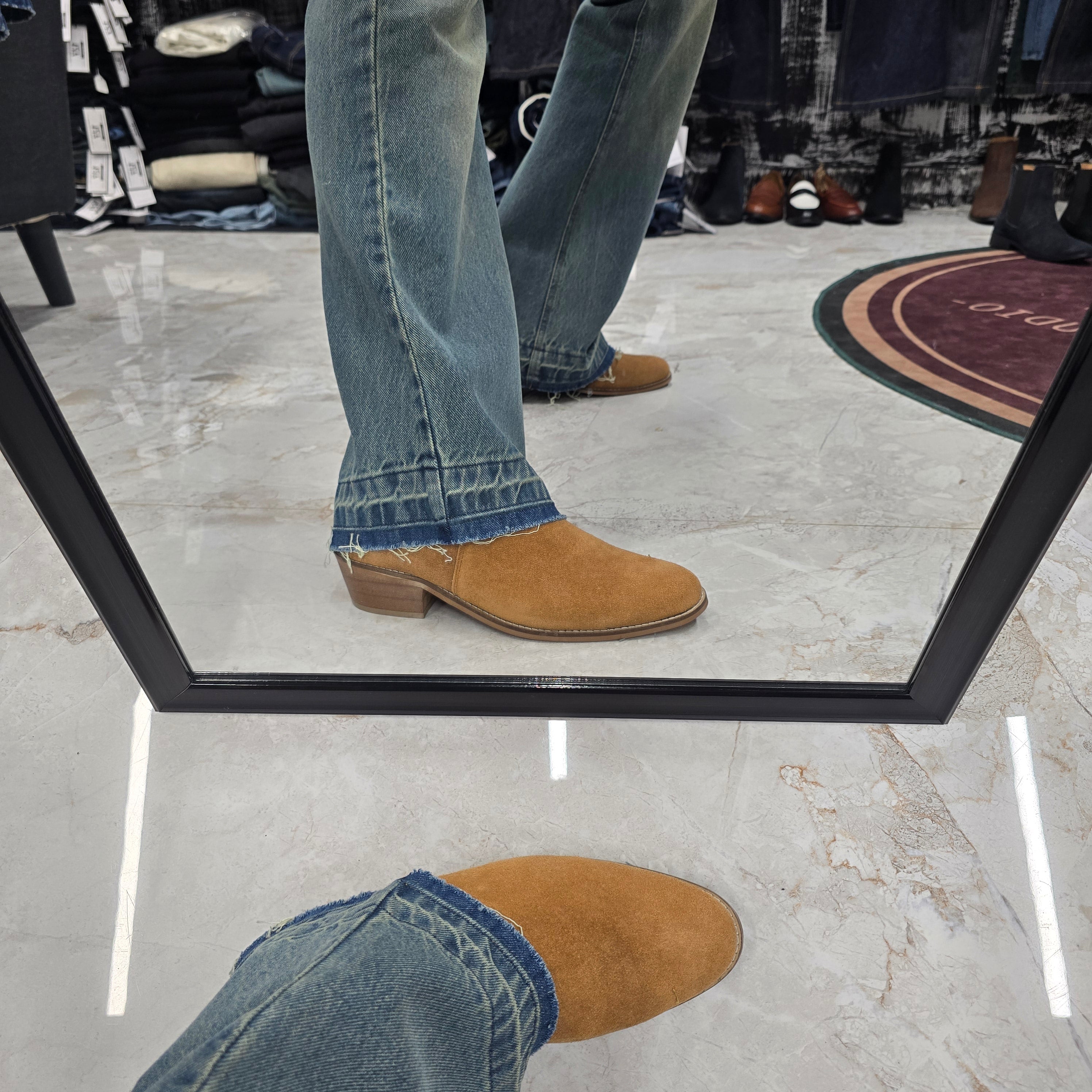 Camel brown Suede Leather Cuban