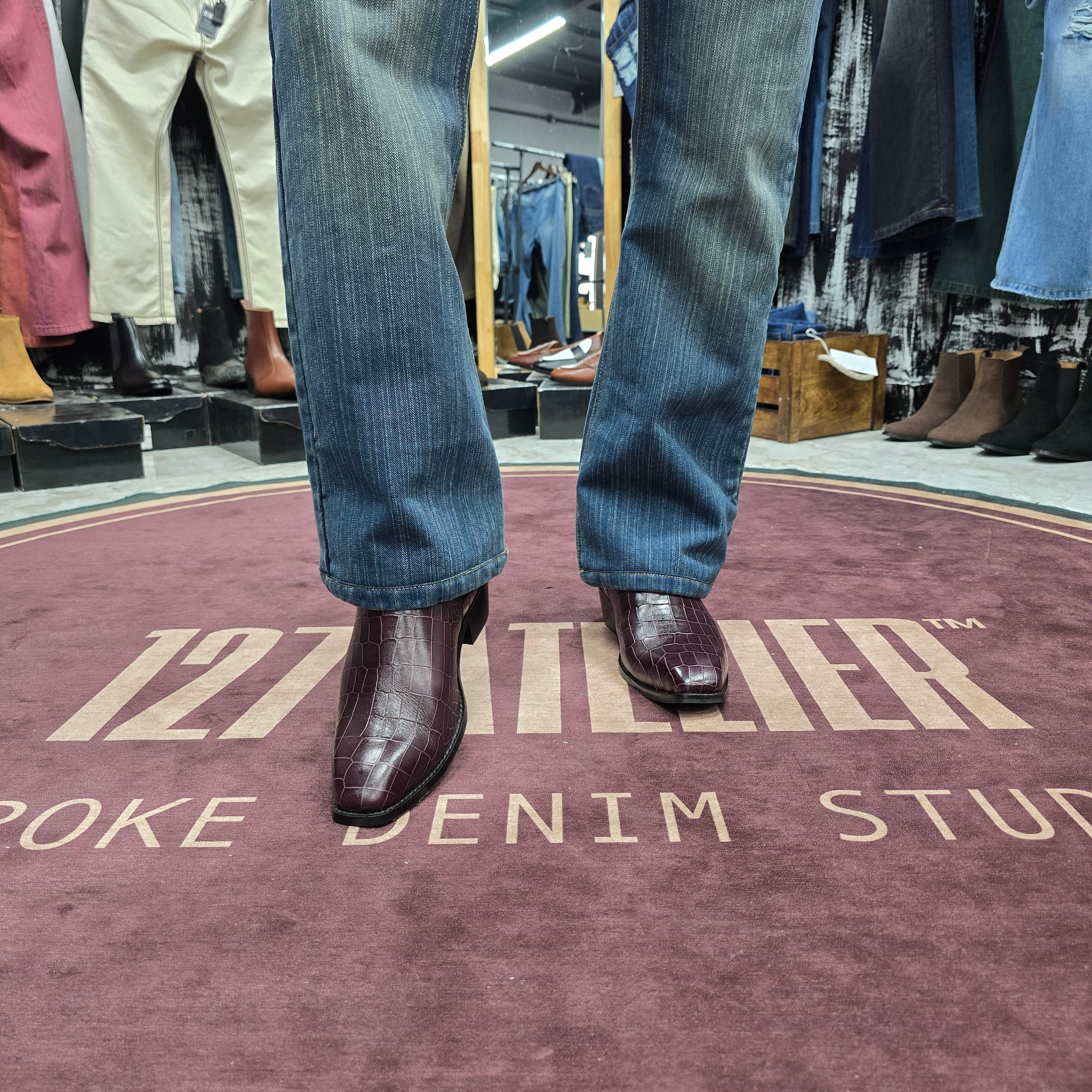 Cuban Boots In Croc Pattern Burgundy