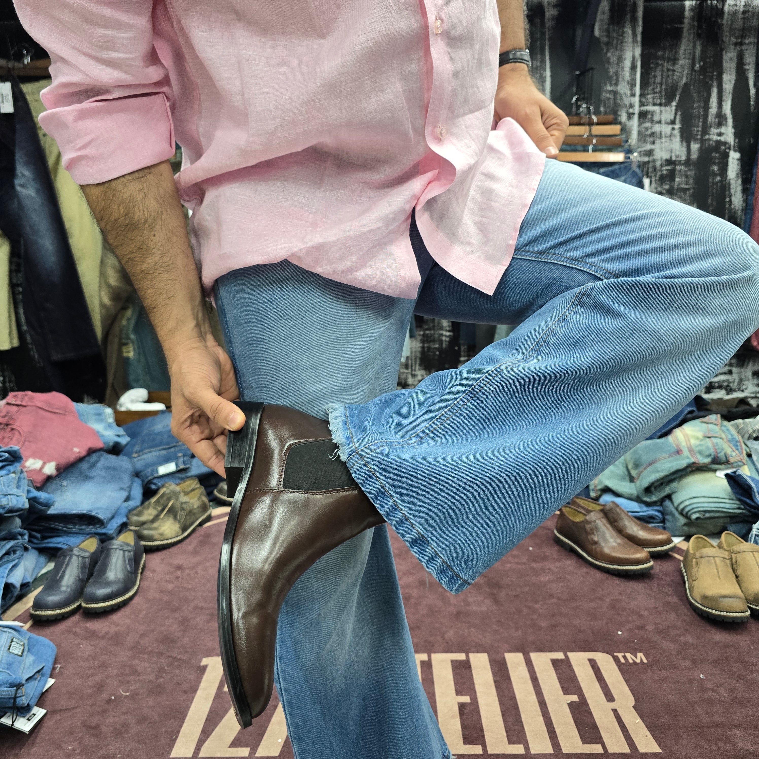 Sky Blue Vintage Bootcut Jeans with Asymmetric Hem