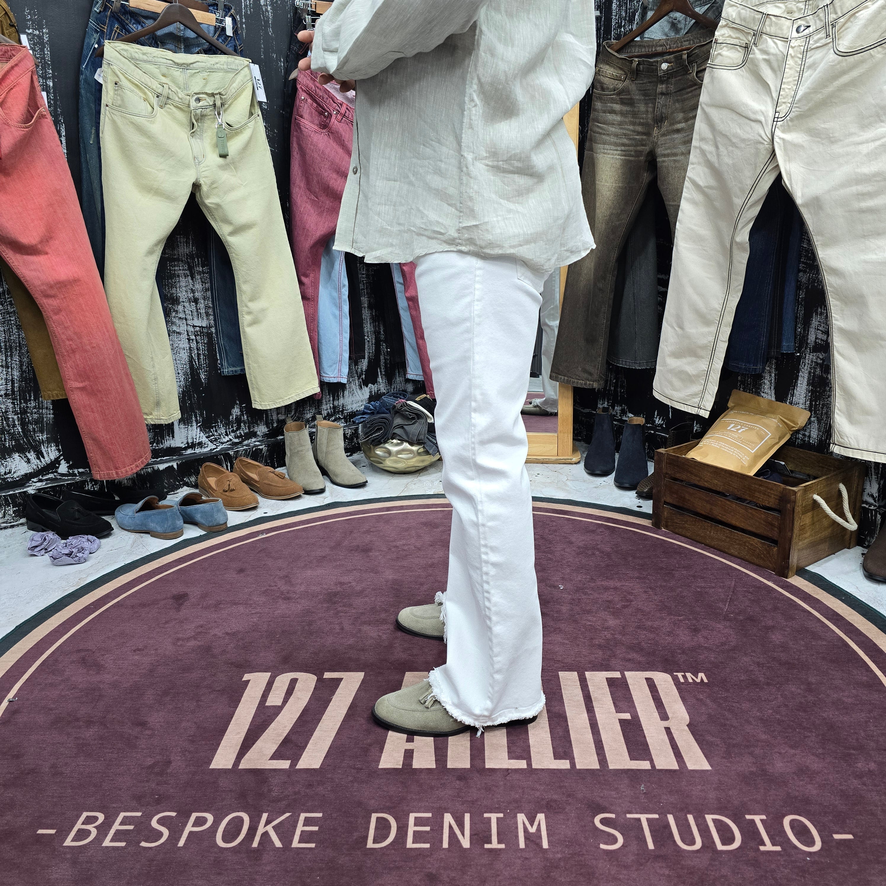 White Frayed Bootcut Jeans