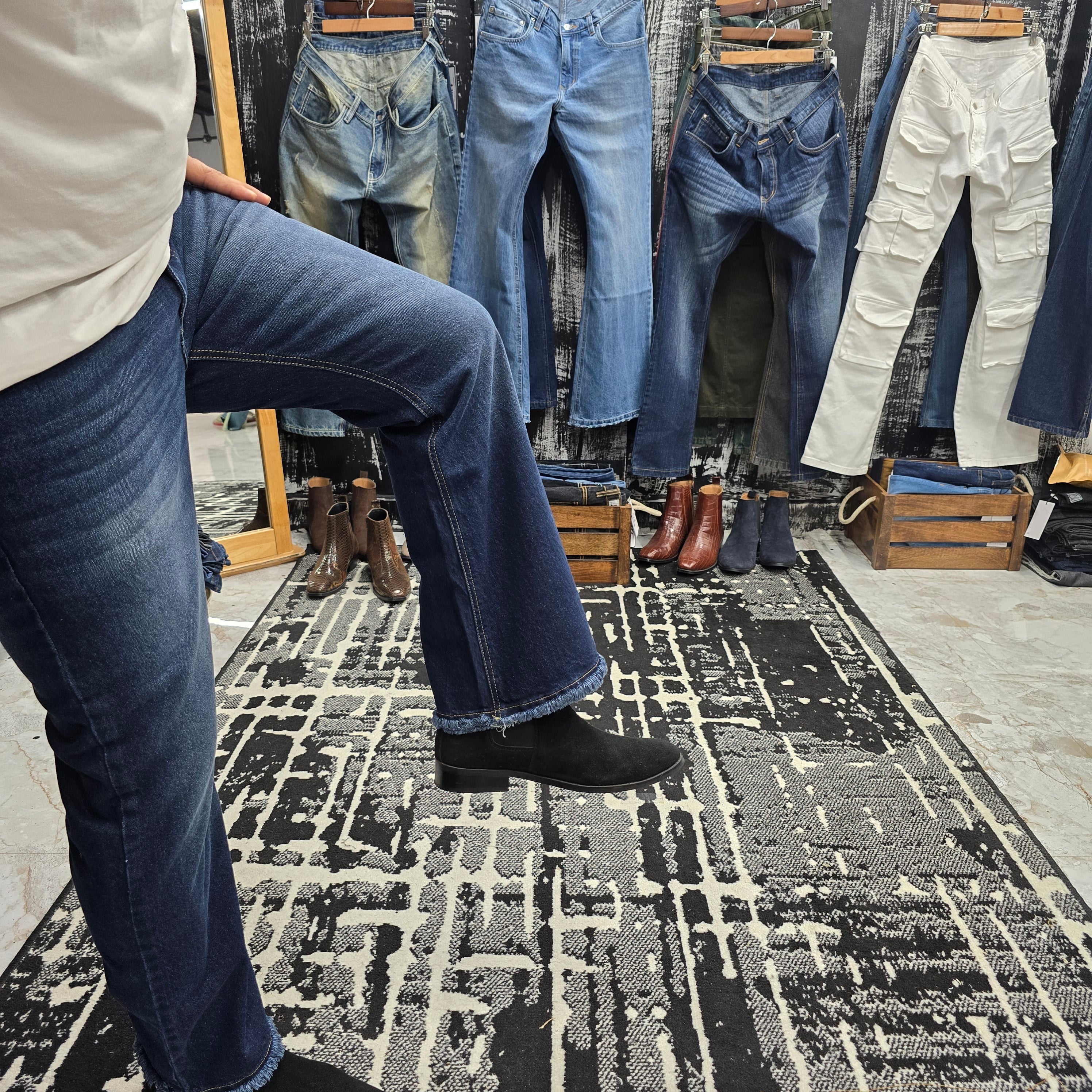 Midnight Indigo Semi Bootcut Jeans With Raw Hem Edition