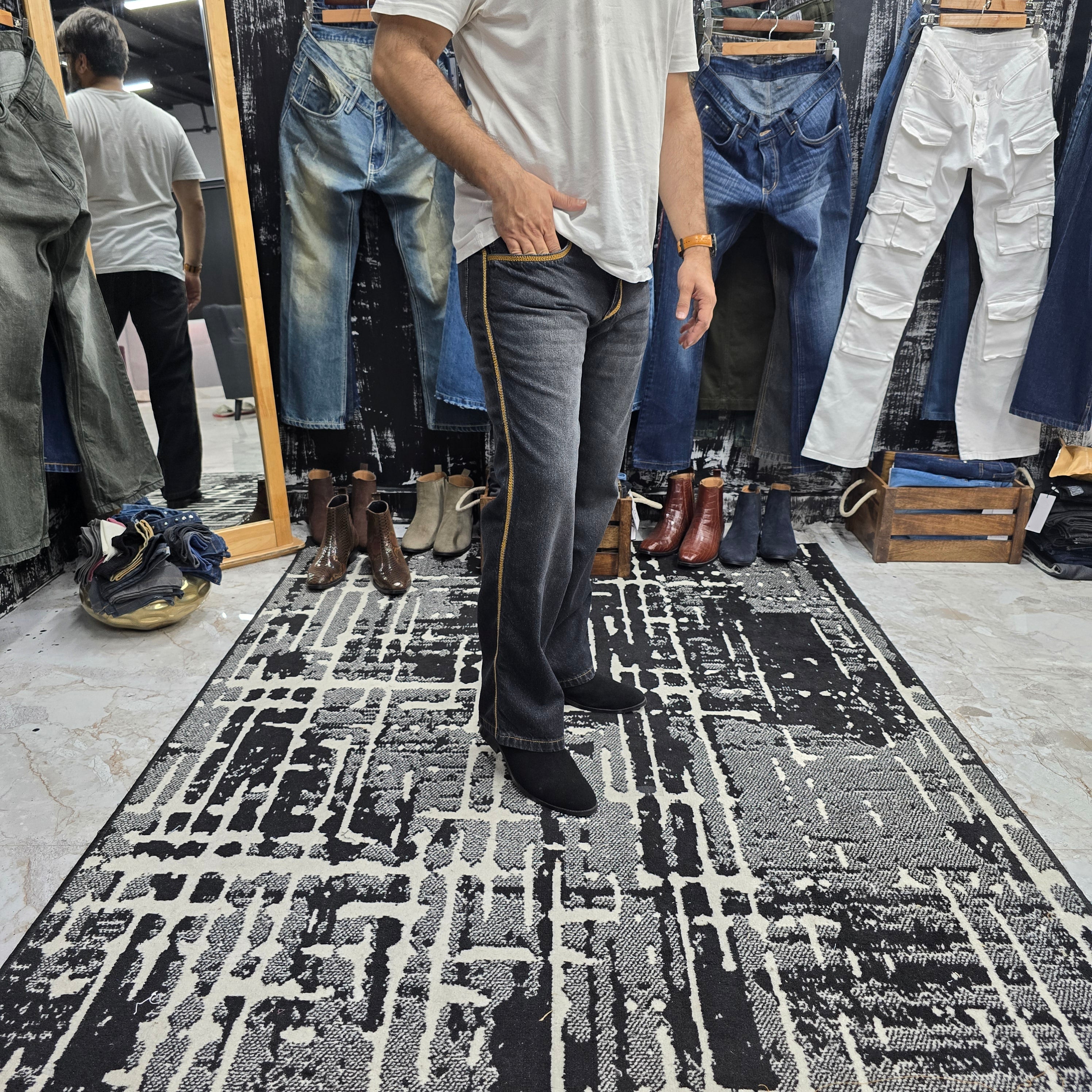 Charcoal Side Stripe Semi Bootcut Jeans