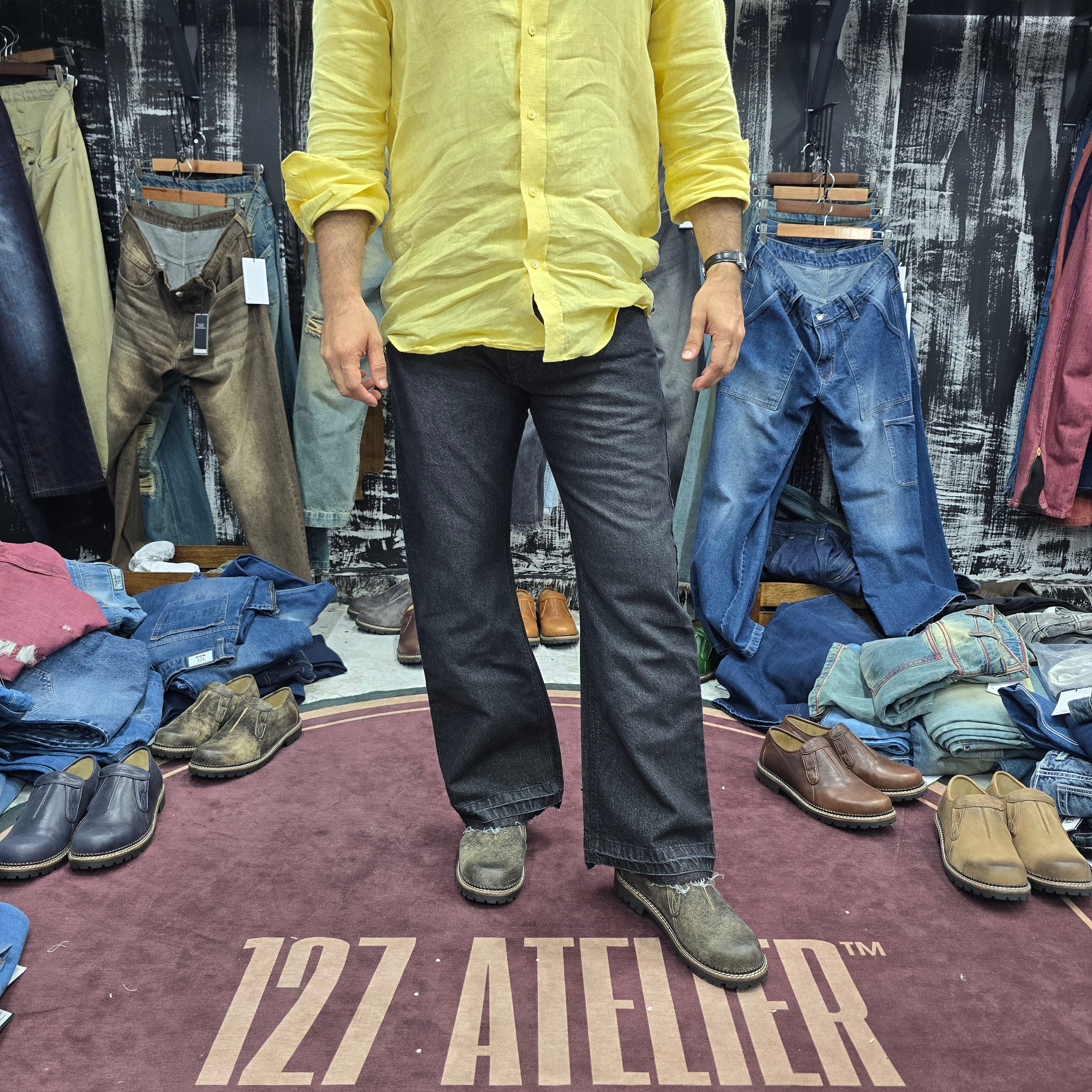 Charcoal Black Vintage Bootcut Jeans with Open Raw Hem