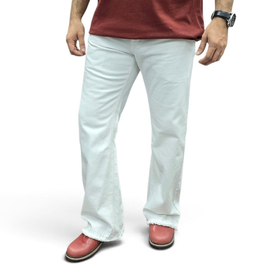 Classic White Rugged Flare Jeans