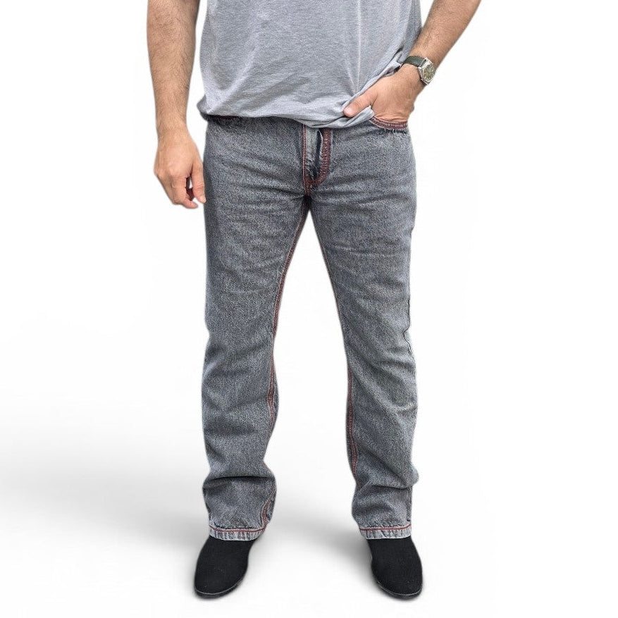 Ash Black Contrast Stitch Semi Bootcut Jeans