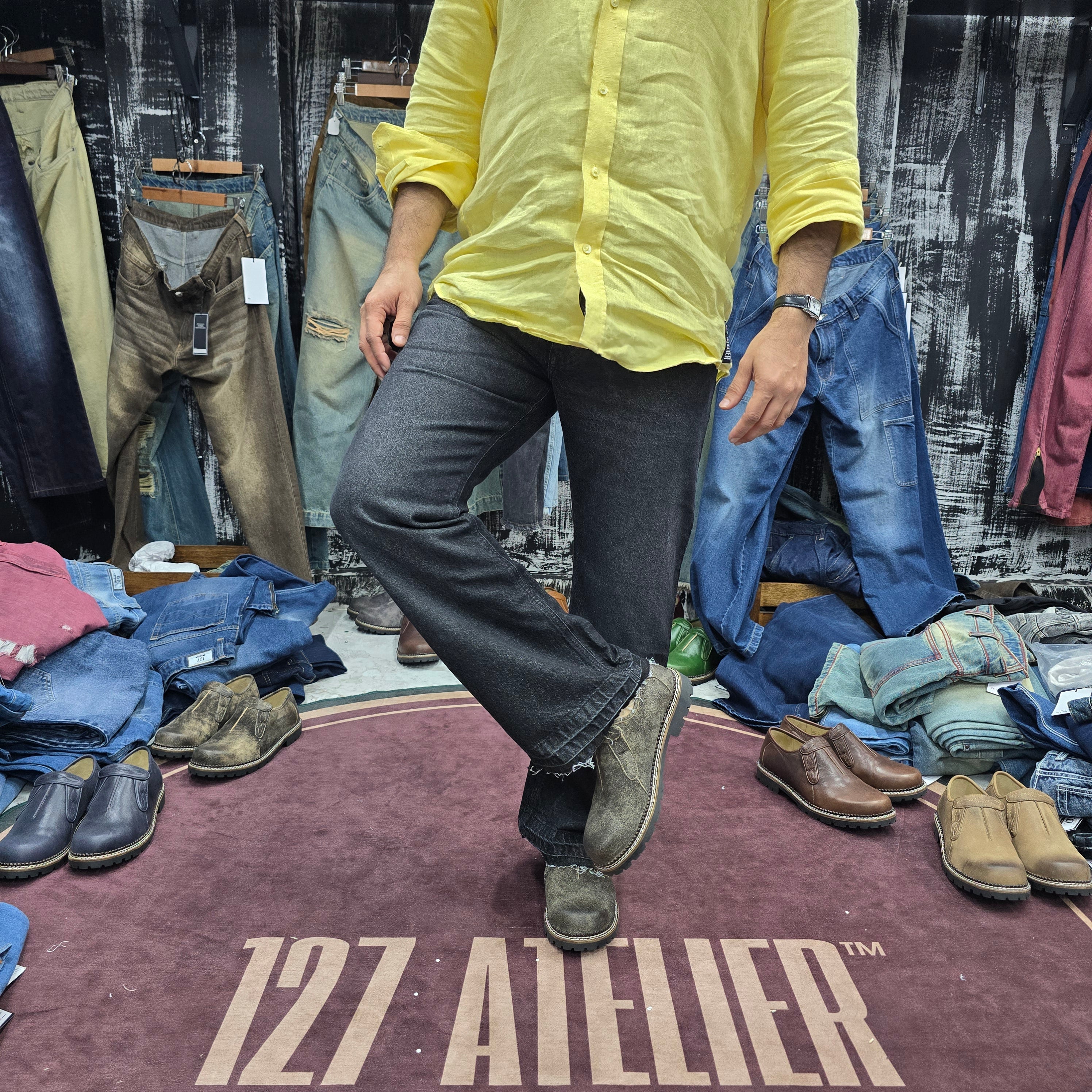 Charcoal Black Vintage Bootcut Jeans with Open Raw Hem
