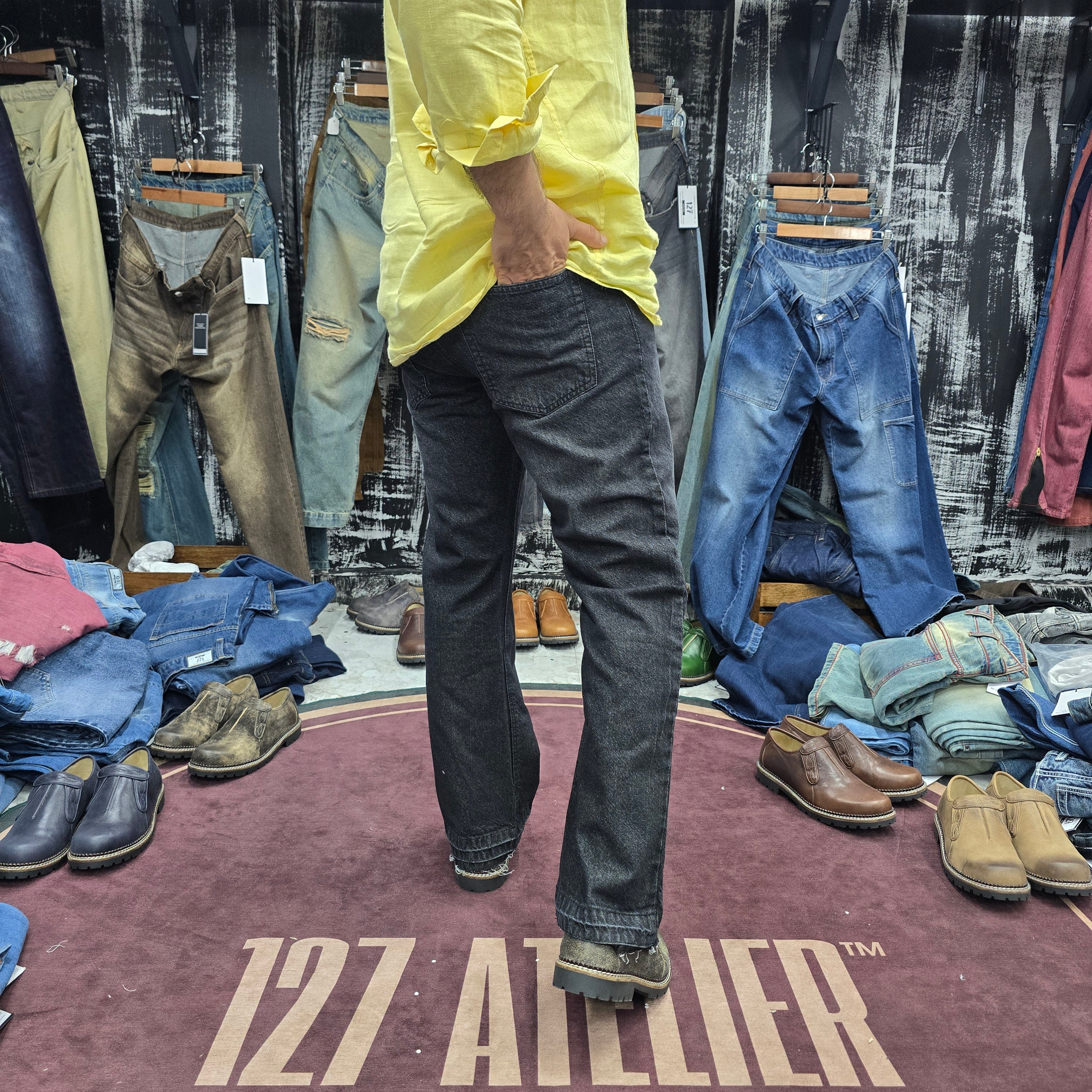 Charcoal Black Vintage Bootcut Jeans with Open Raw Hem