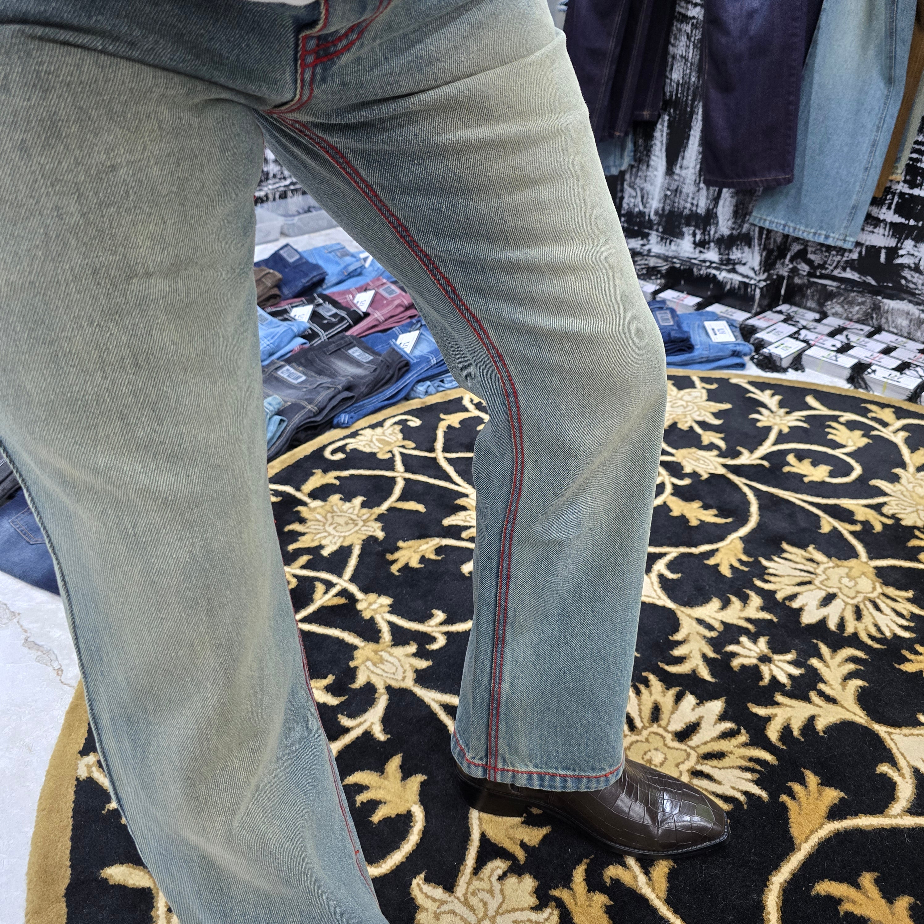 Vintage Ice Blue Bootcut Jeans With Red Contrast Stitch Edition