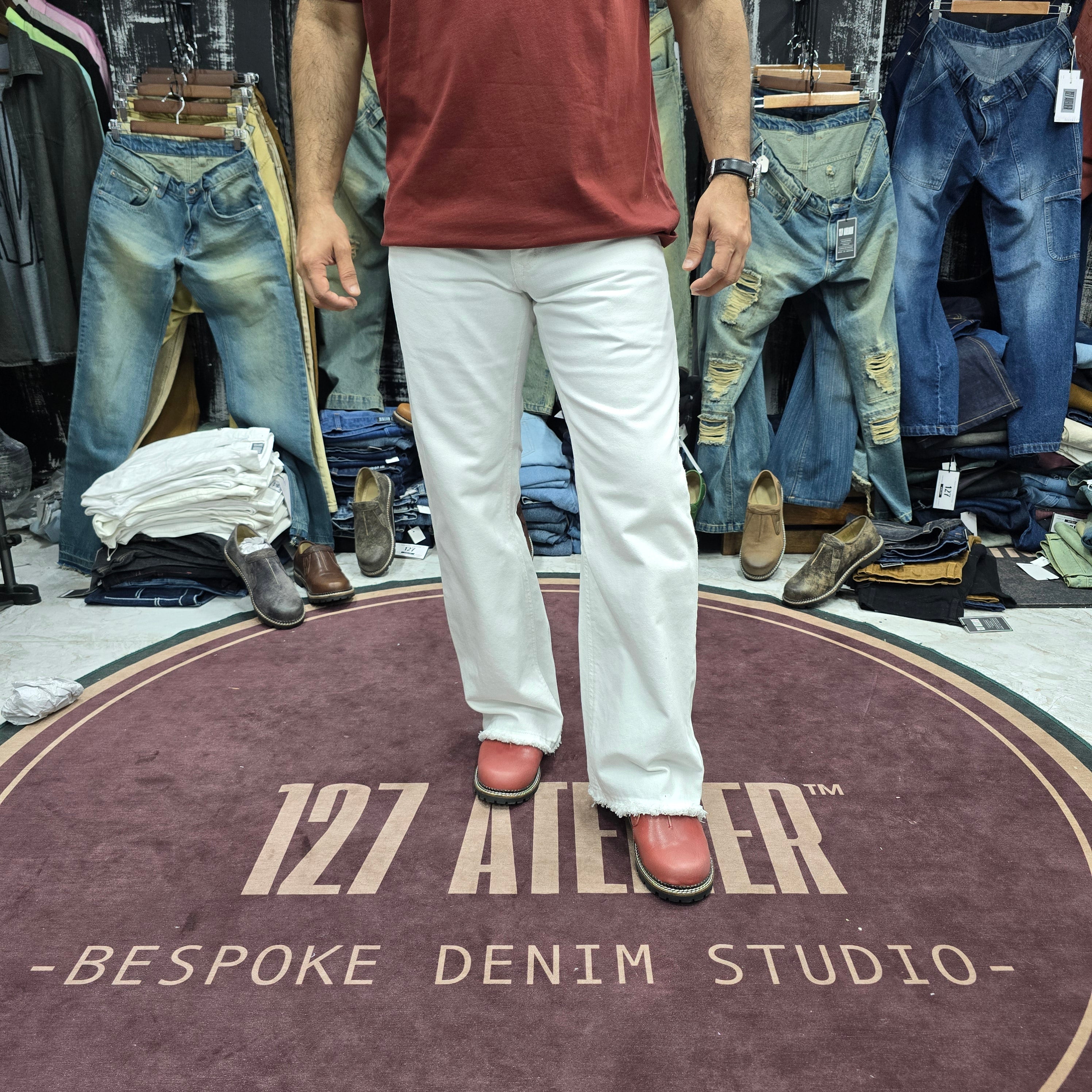 Classic White Rugged Flare Jeans