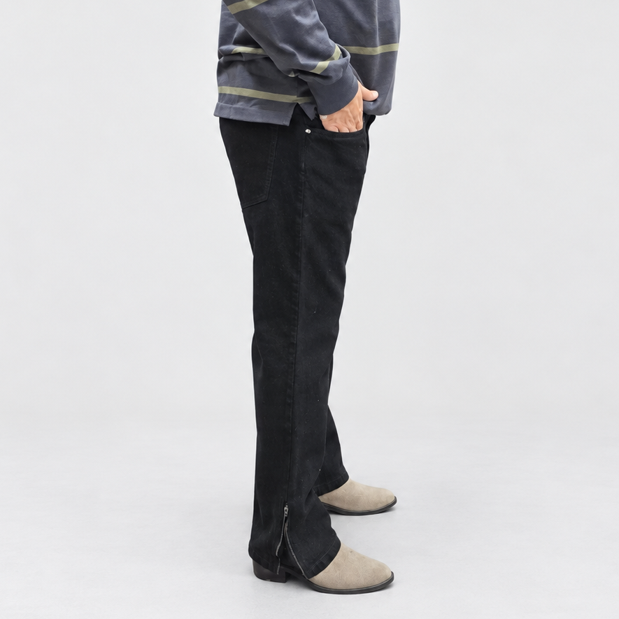 Jet Black Multifunctional Bottom Zip Jeans