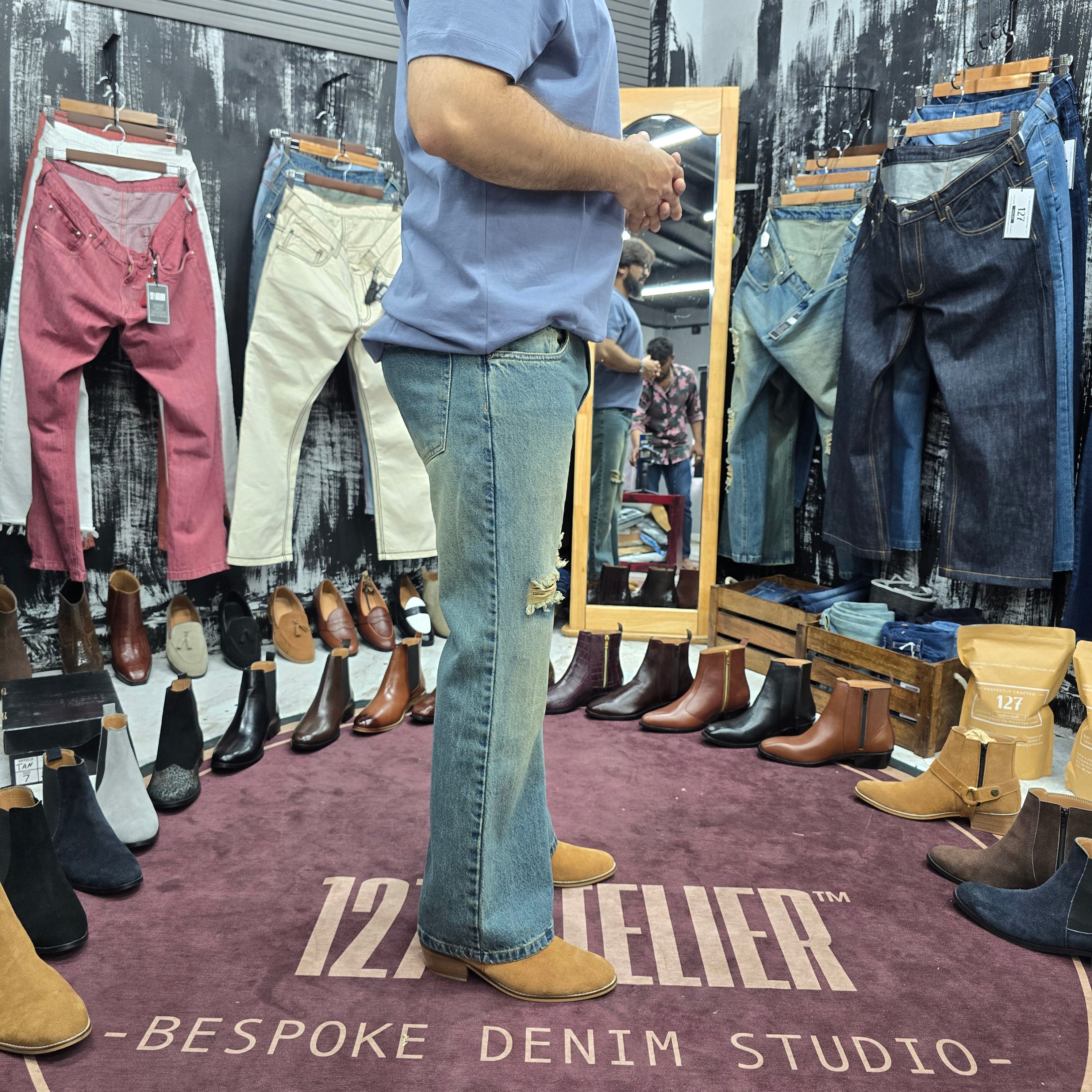 Rogue Distressed Bootcut Jeans Vintage Blue Wash