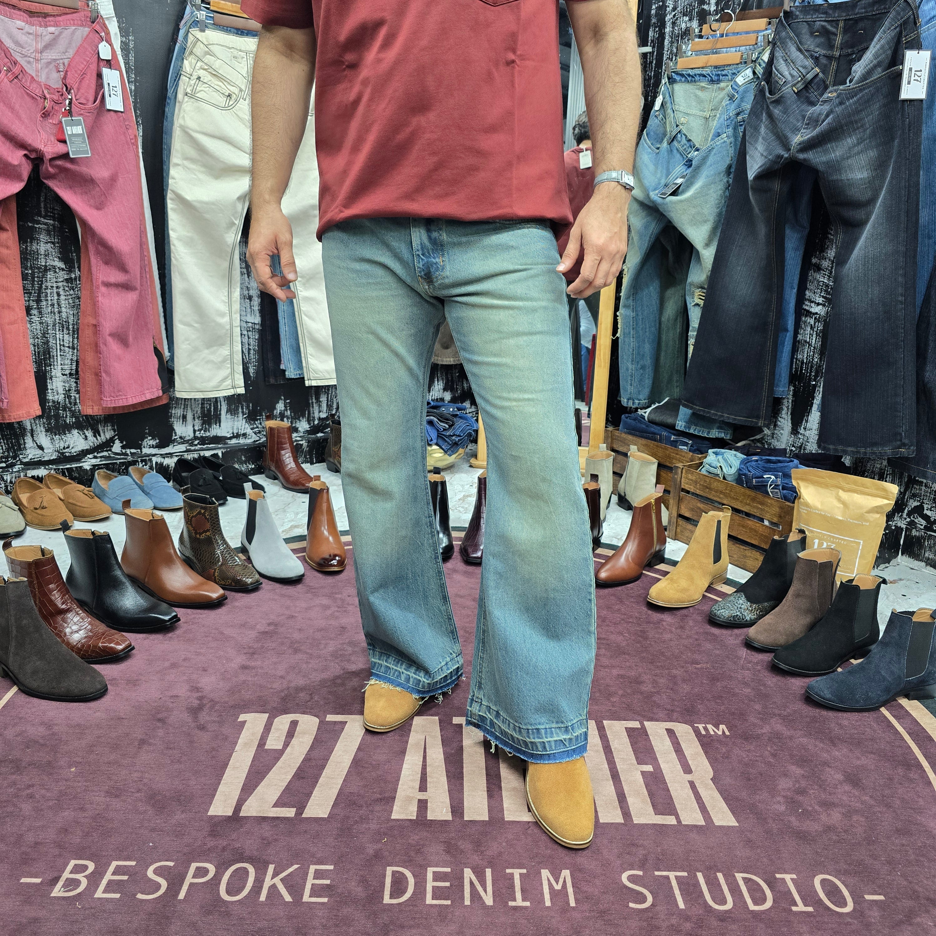 Vintage Sky Wash Frayed Hem Bootcut Jeans
