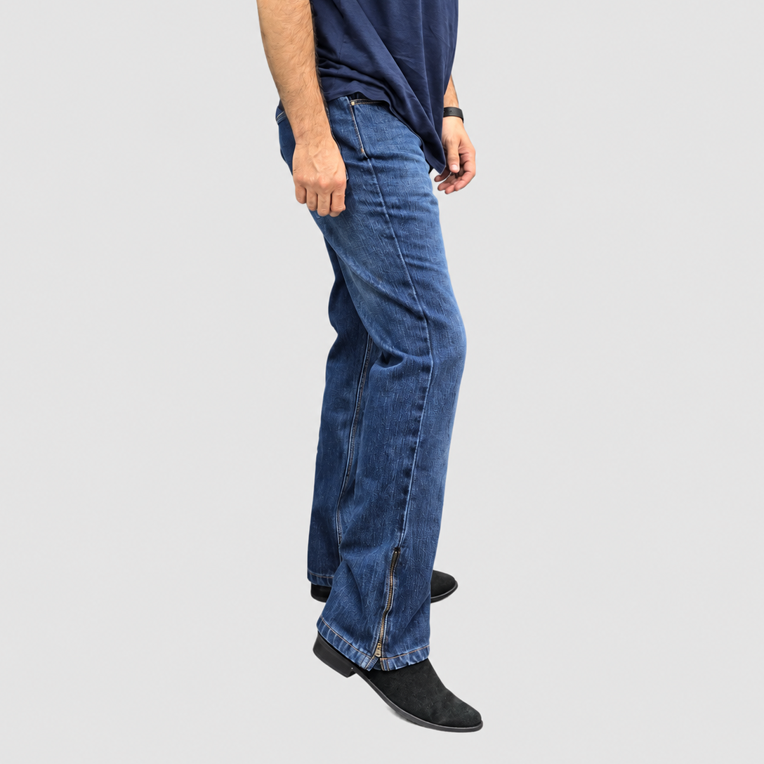 Vintage Blue Multifunctional Bottom Zip Jeans