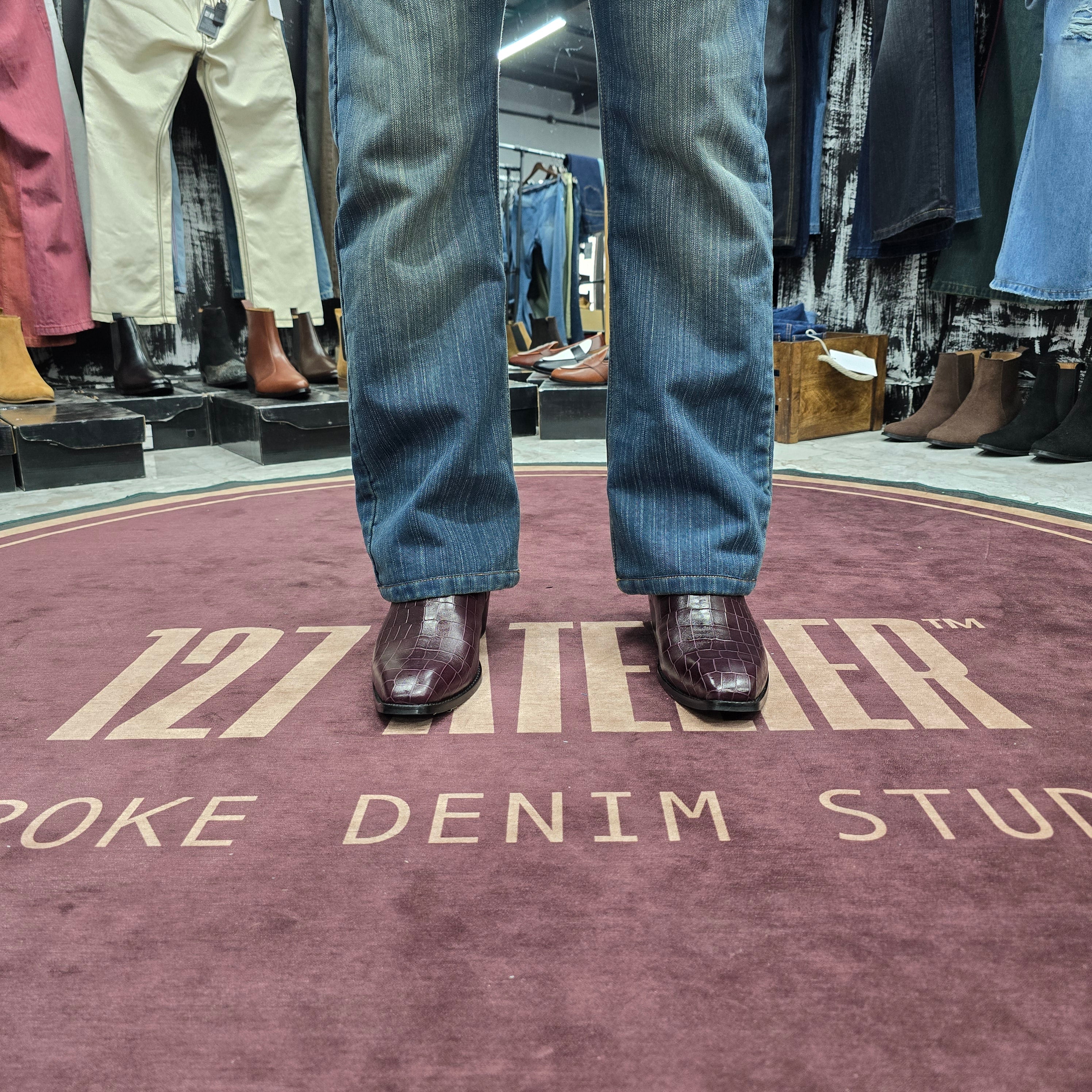 Cuban Boots In Croc Pattern Burgundy