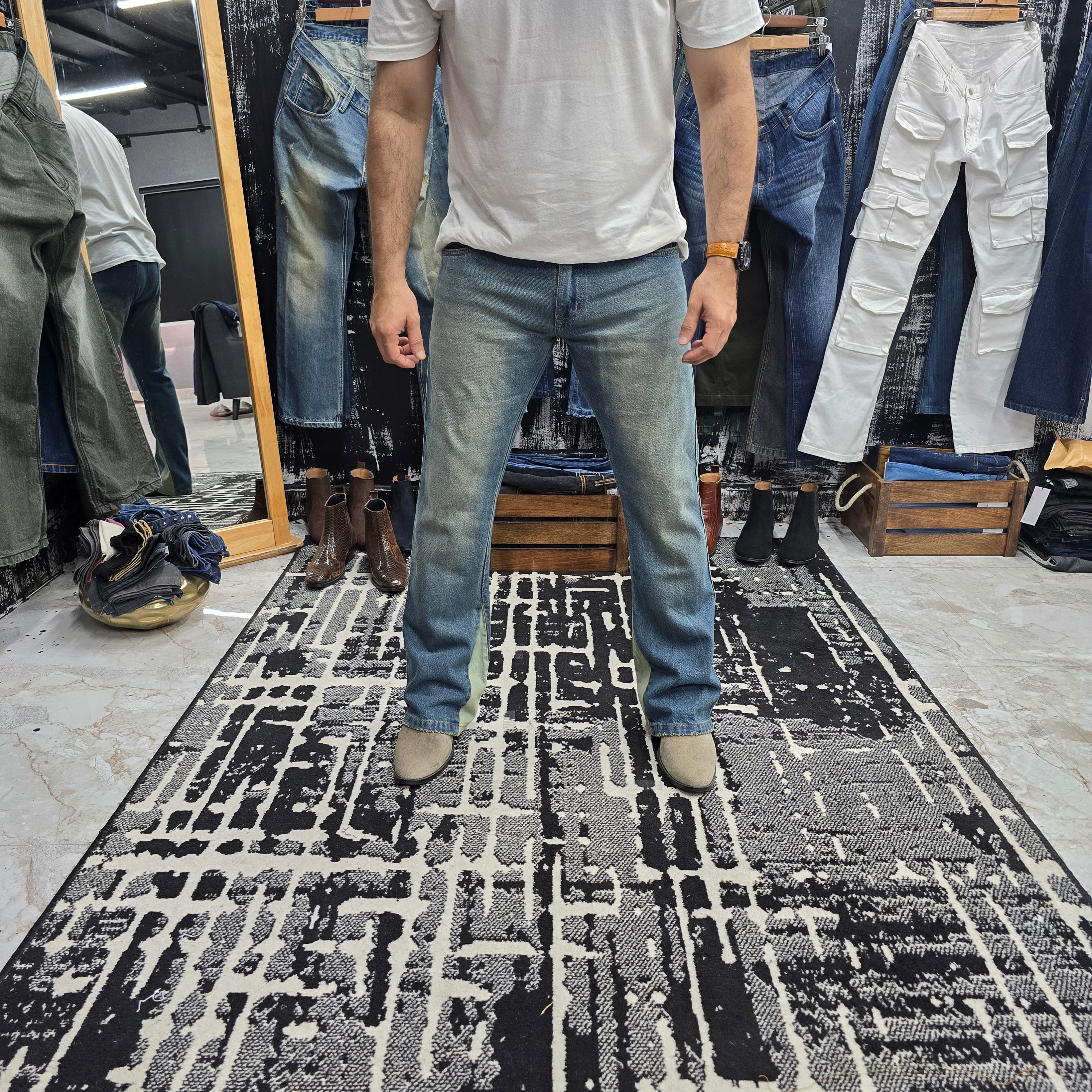 Contrast Panel Bootcut Jeans