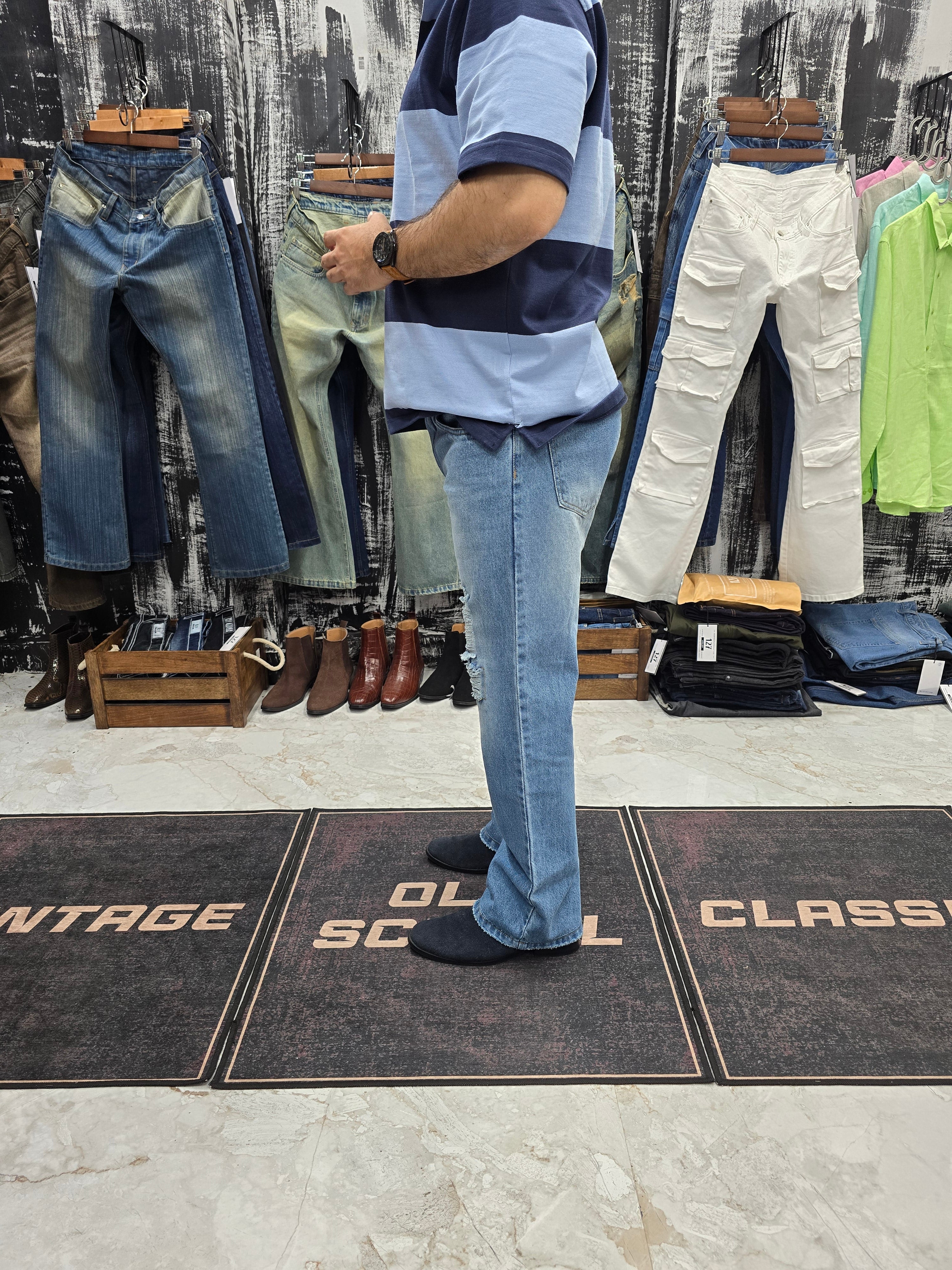 Sky Fade Distressed Wide-Leg Jeans