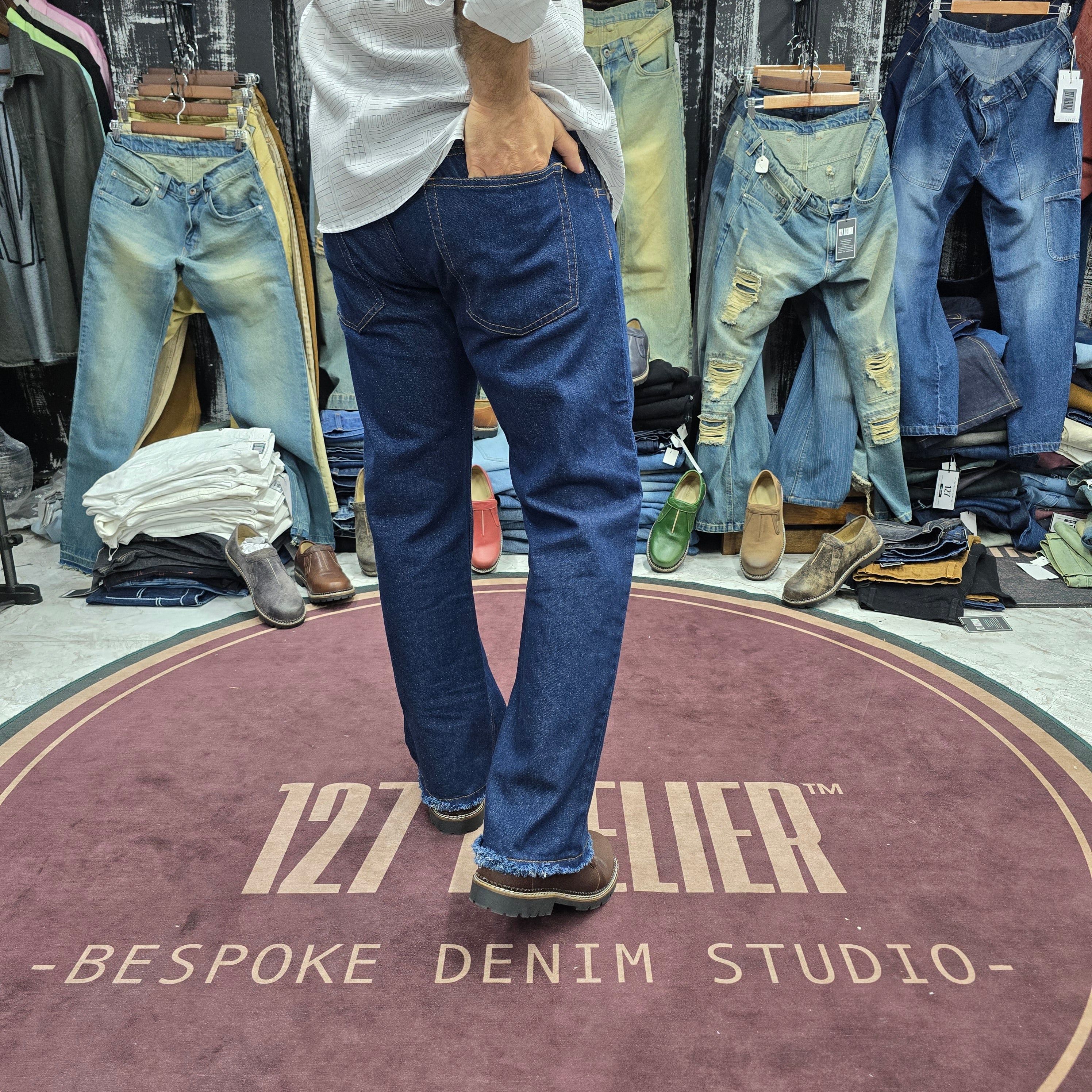 Deep Indigo Straight Fit Jeans With Rugged Frayed Hem