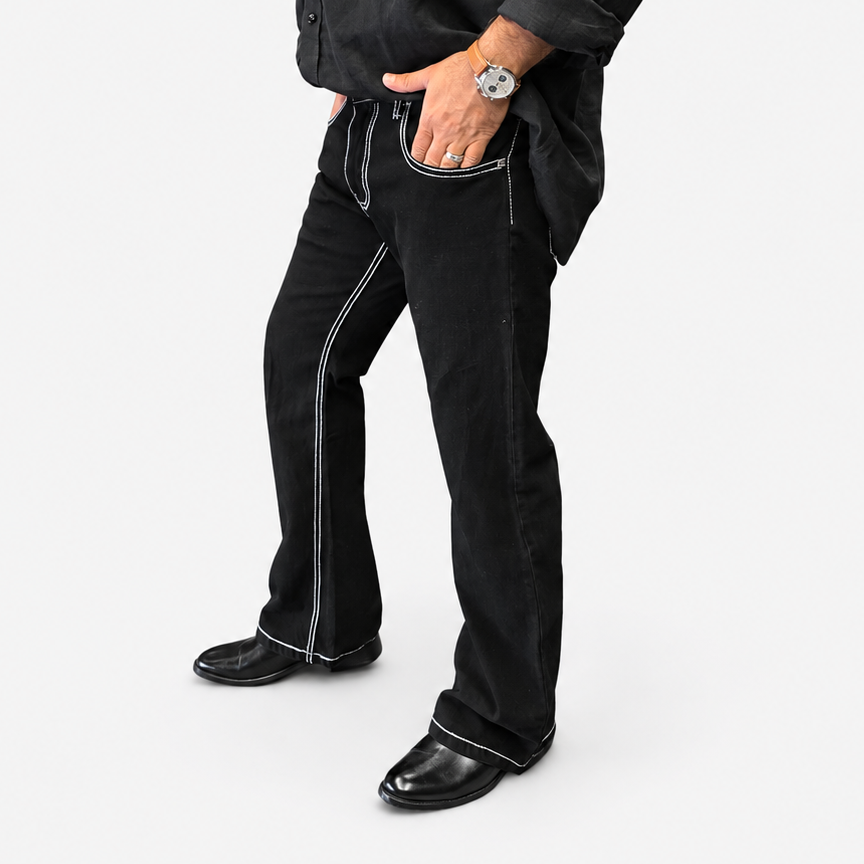 Jet Black Contrast Stitch Bootcut Jeans