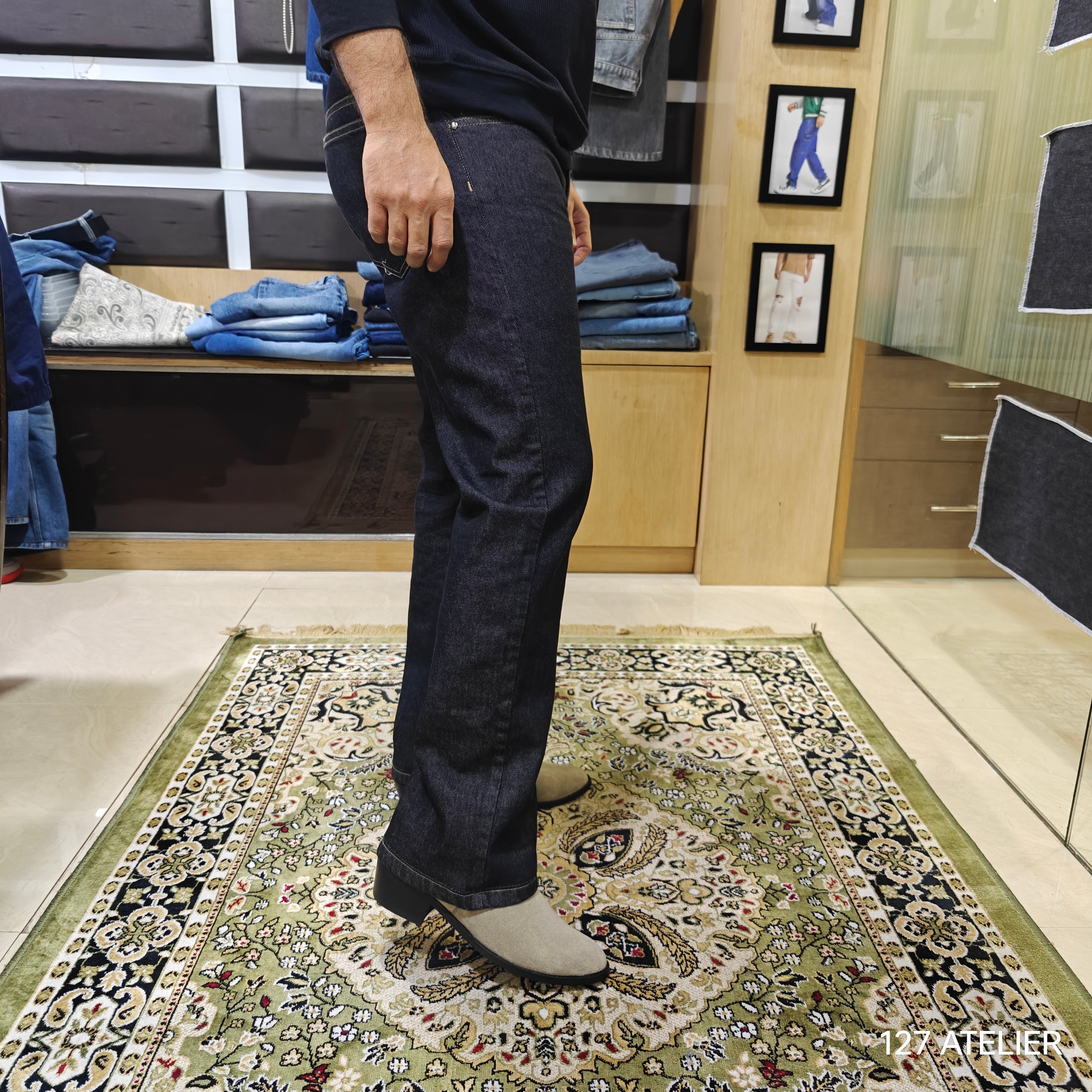 Carbon Black Raw Semi Bootcut Jeans