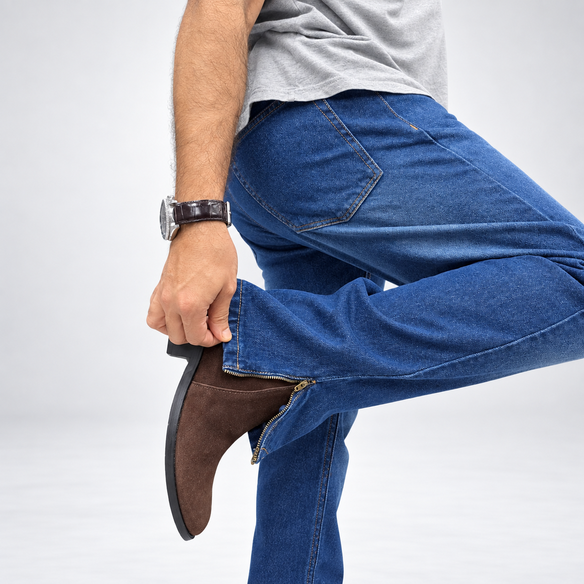 Midnight Zip-Hem Denim Jean