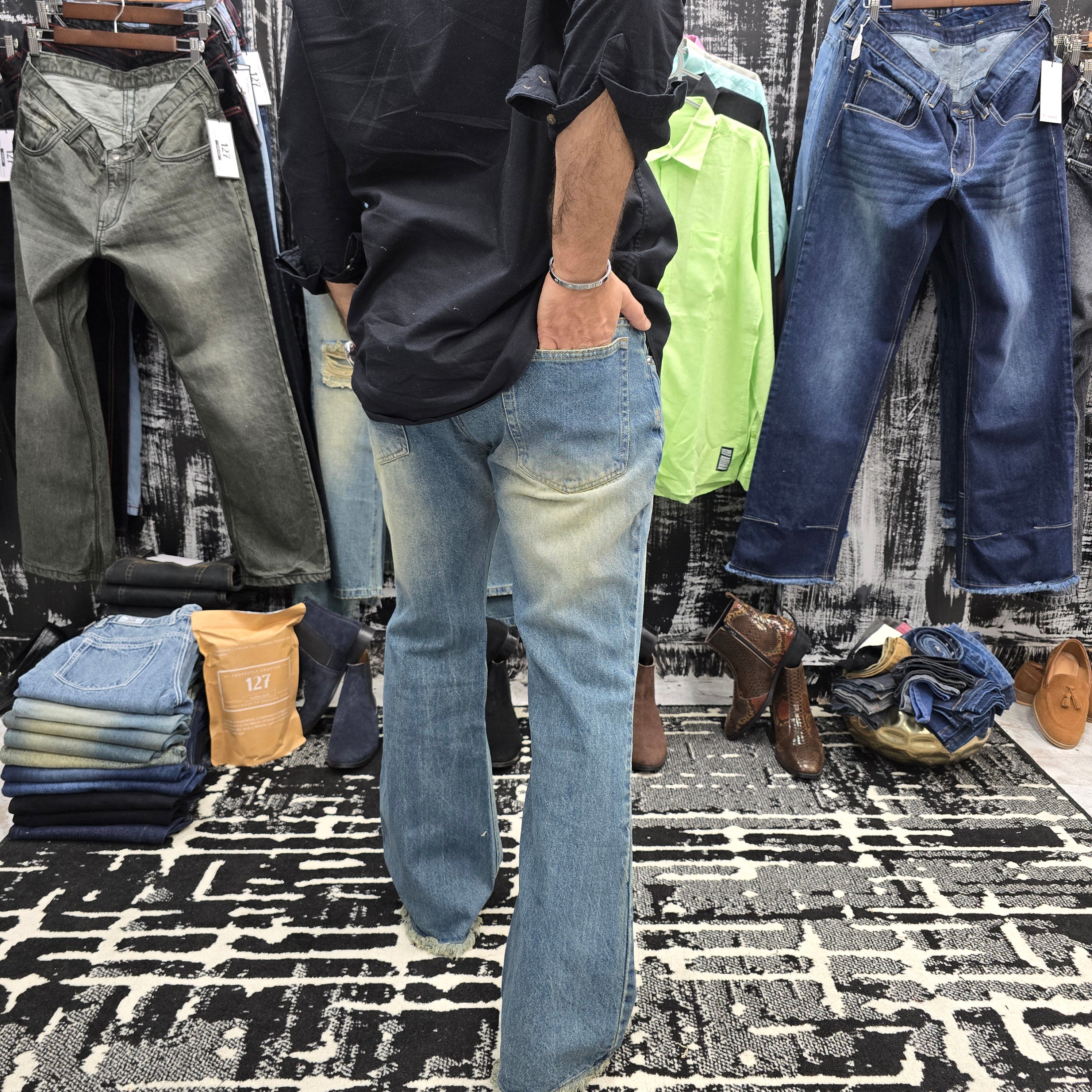 Frost Fade Distressed Bootcut Jeans