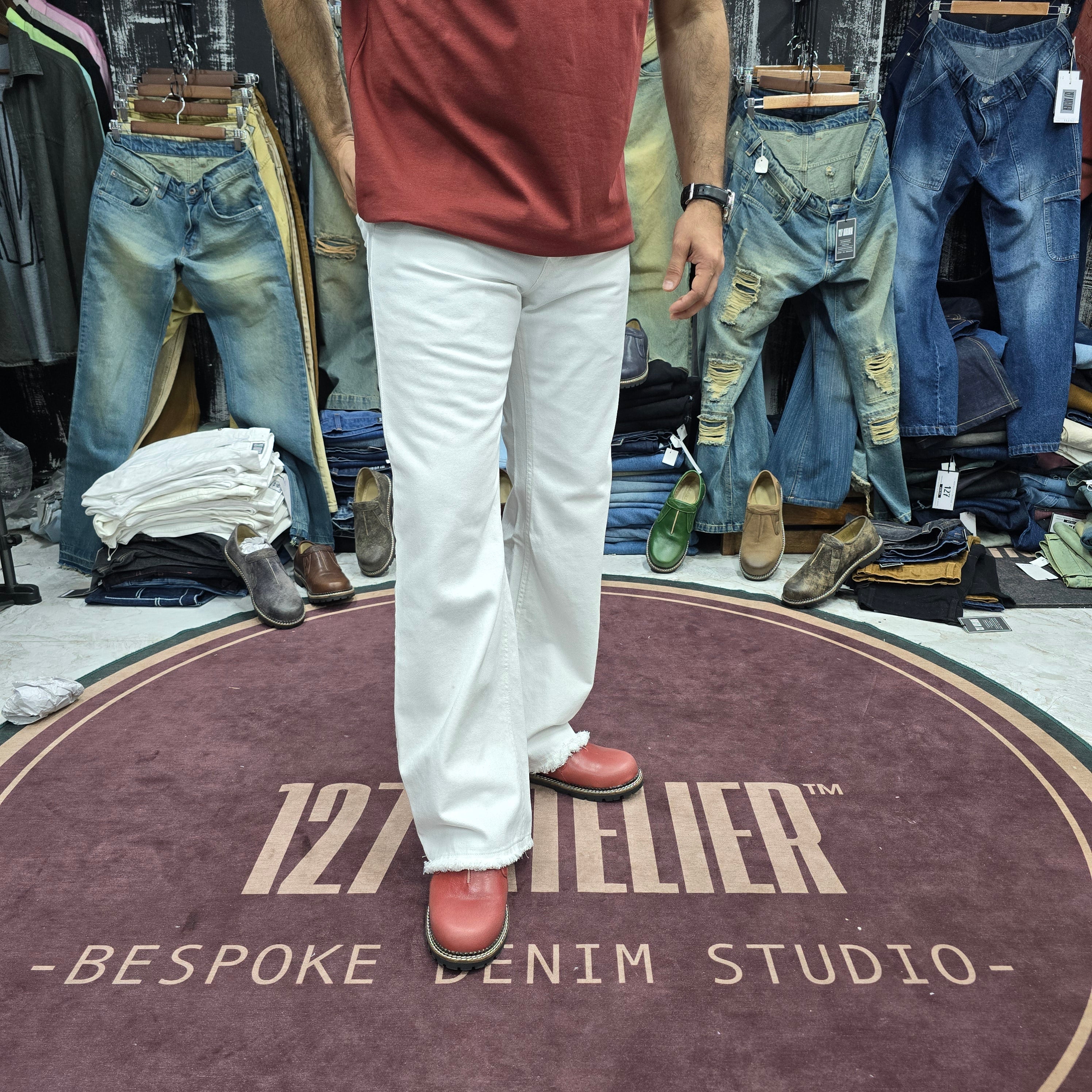 Classic White Rugged Flare Jeans