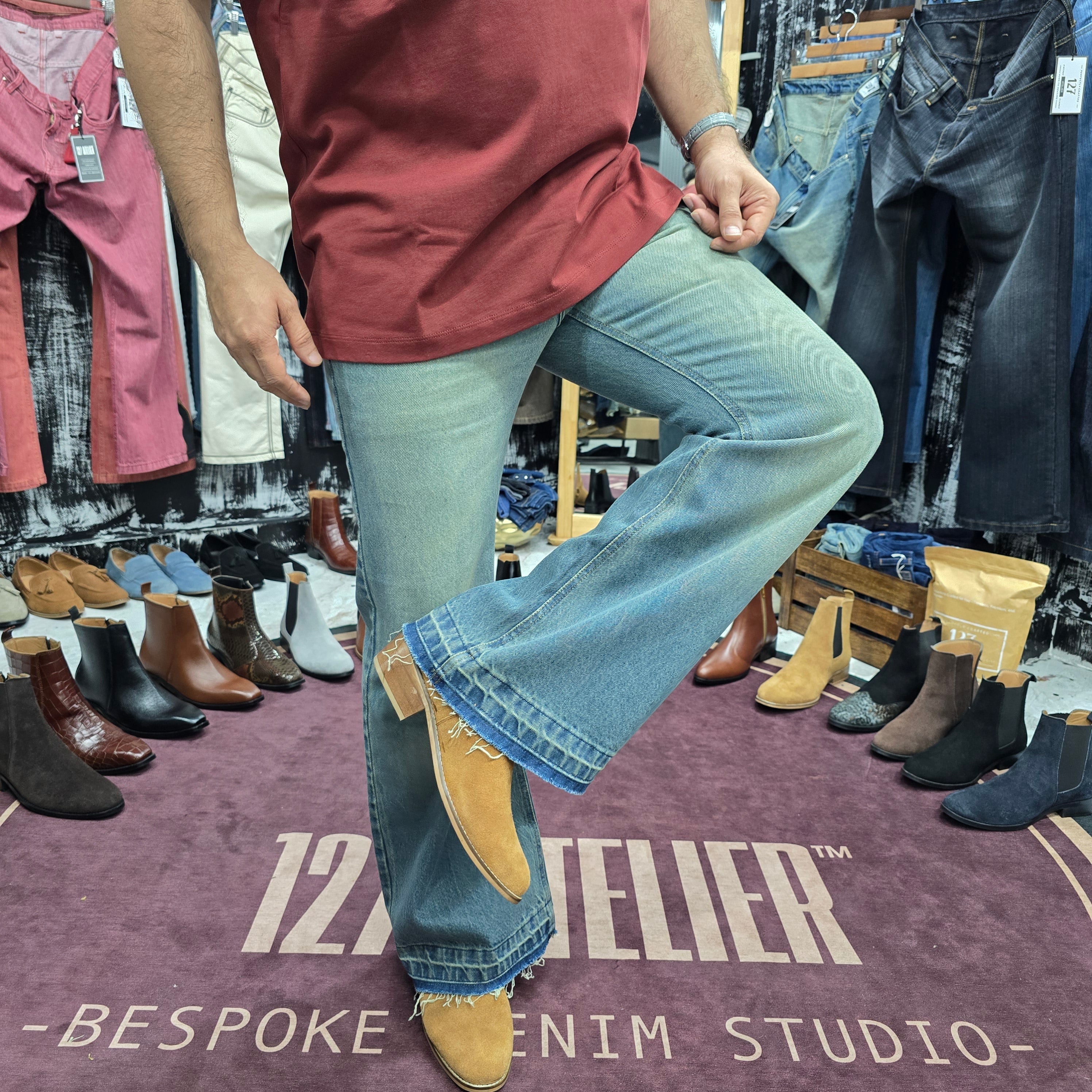 Vintage Sky Wash Frayed Hem Bootcut Jeans