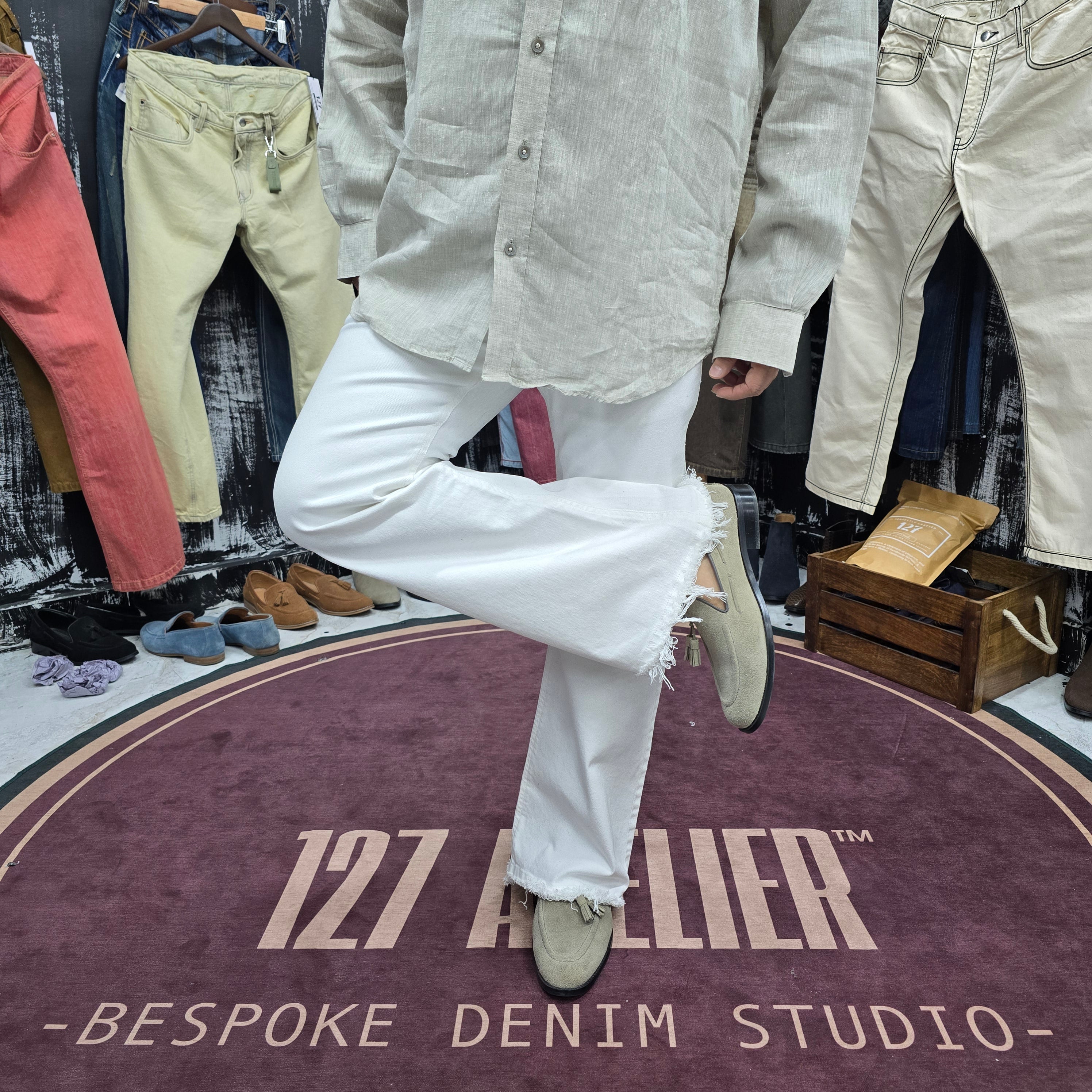 White Frayed Bootcut Jeans