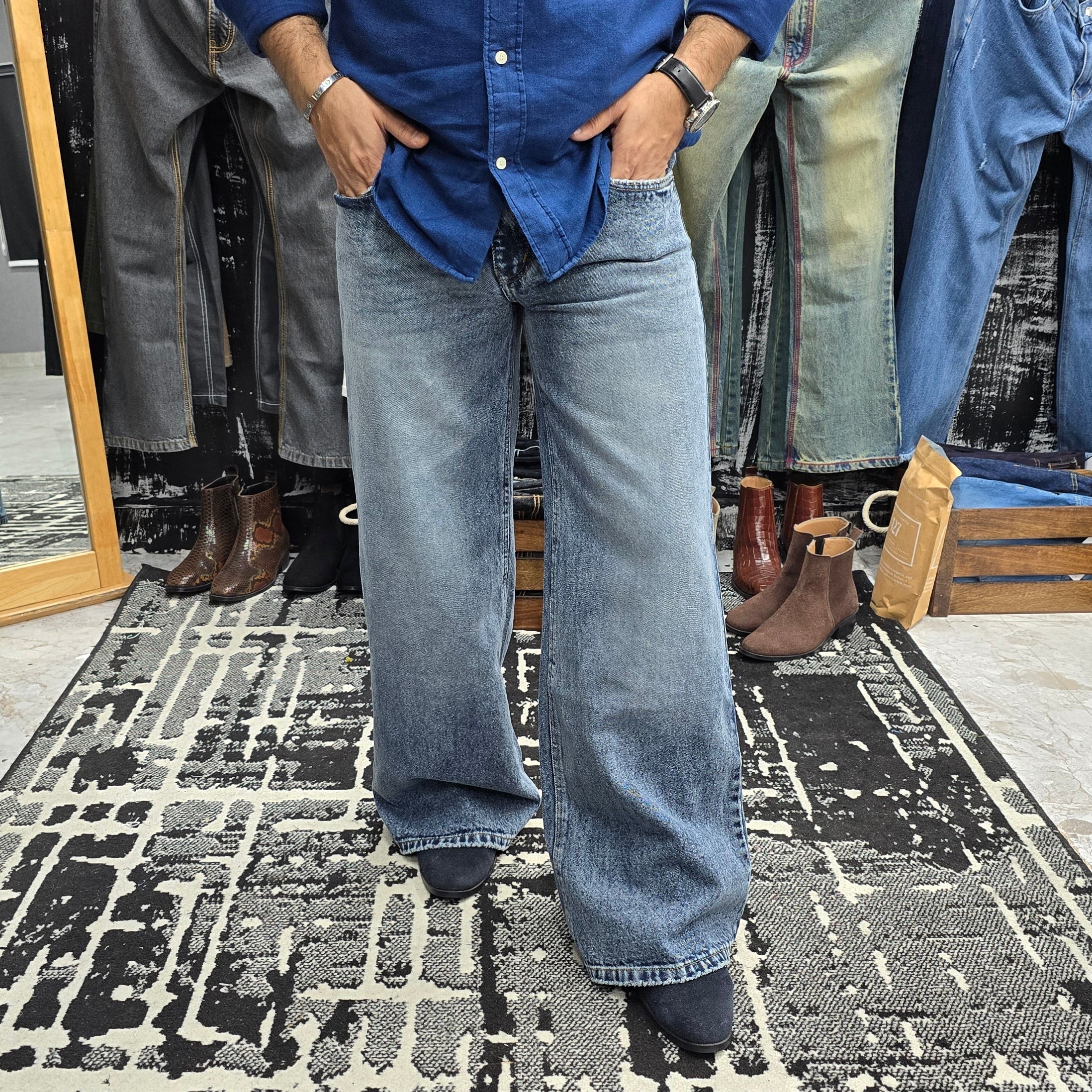 Frost Fade Wide Leg in Ice Blue Wash