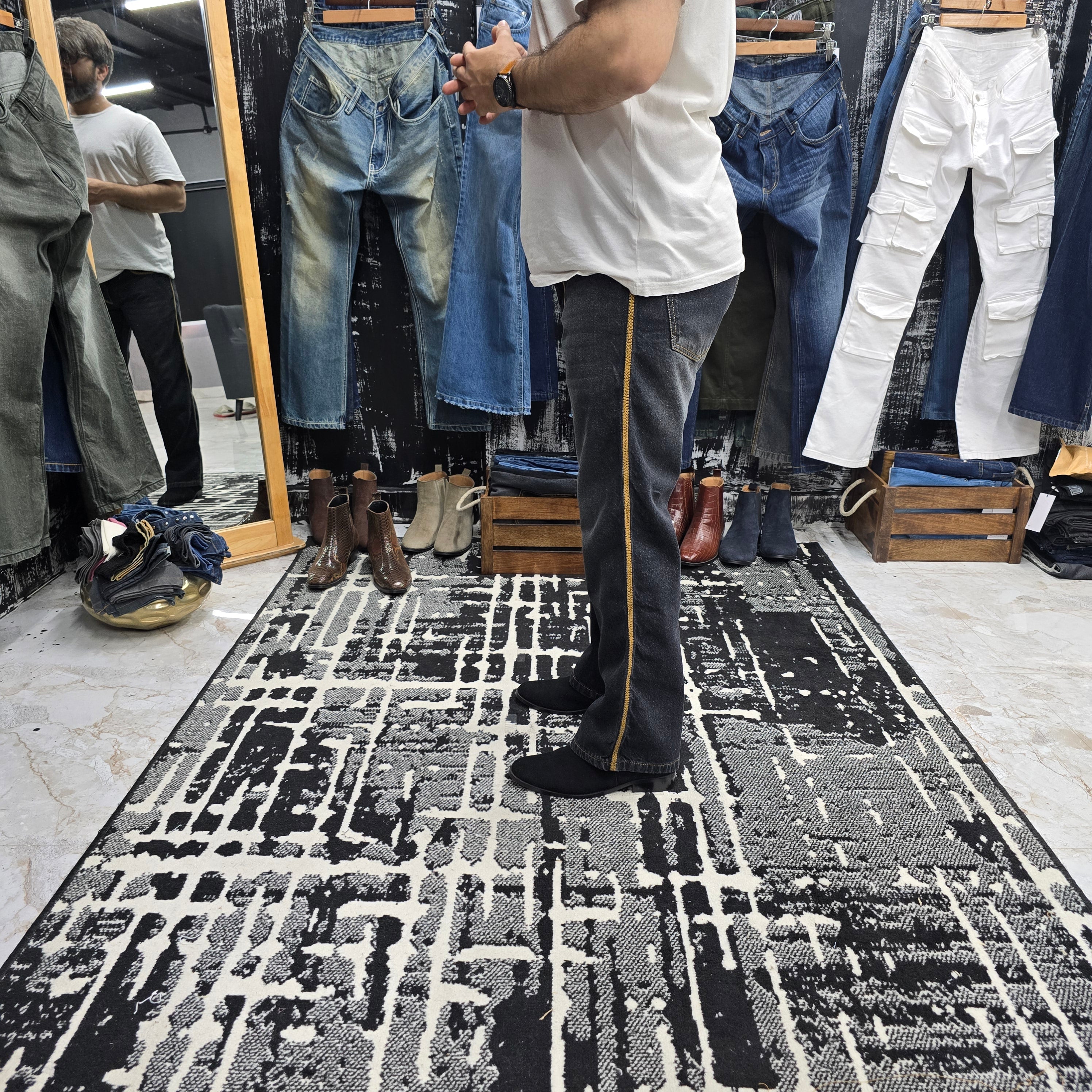 Charcoal Side Stripe Semi Bootcut Jeans