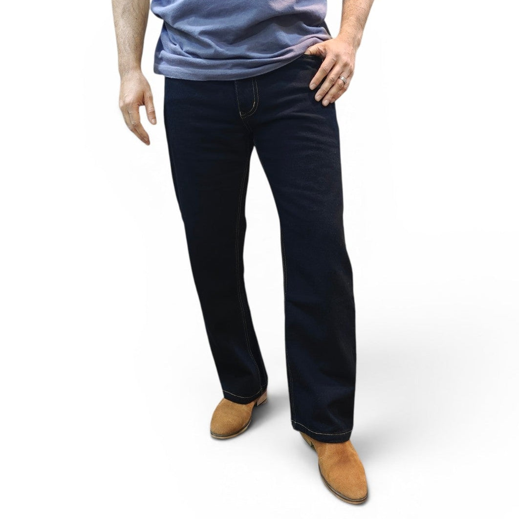 Jet Black Semi Bootcut Jeans With Contrast Stitch Edition