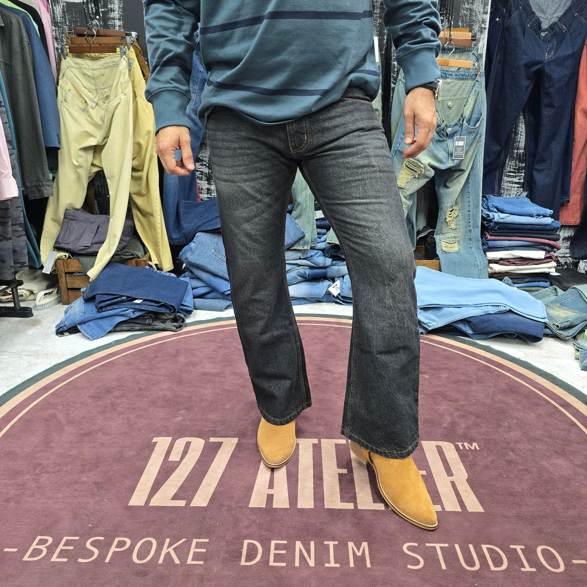 Washed Black Semi Bootcut Jeans