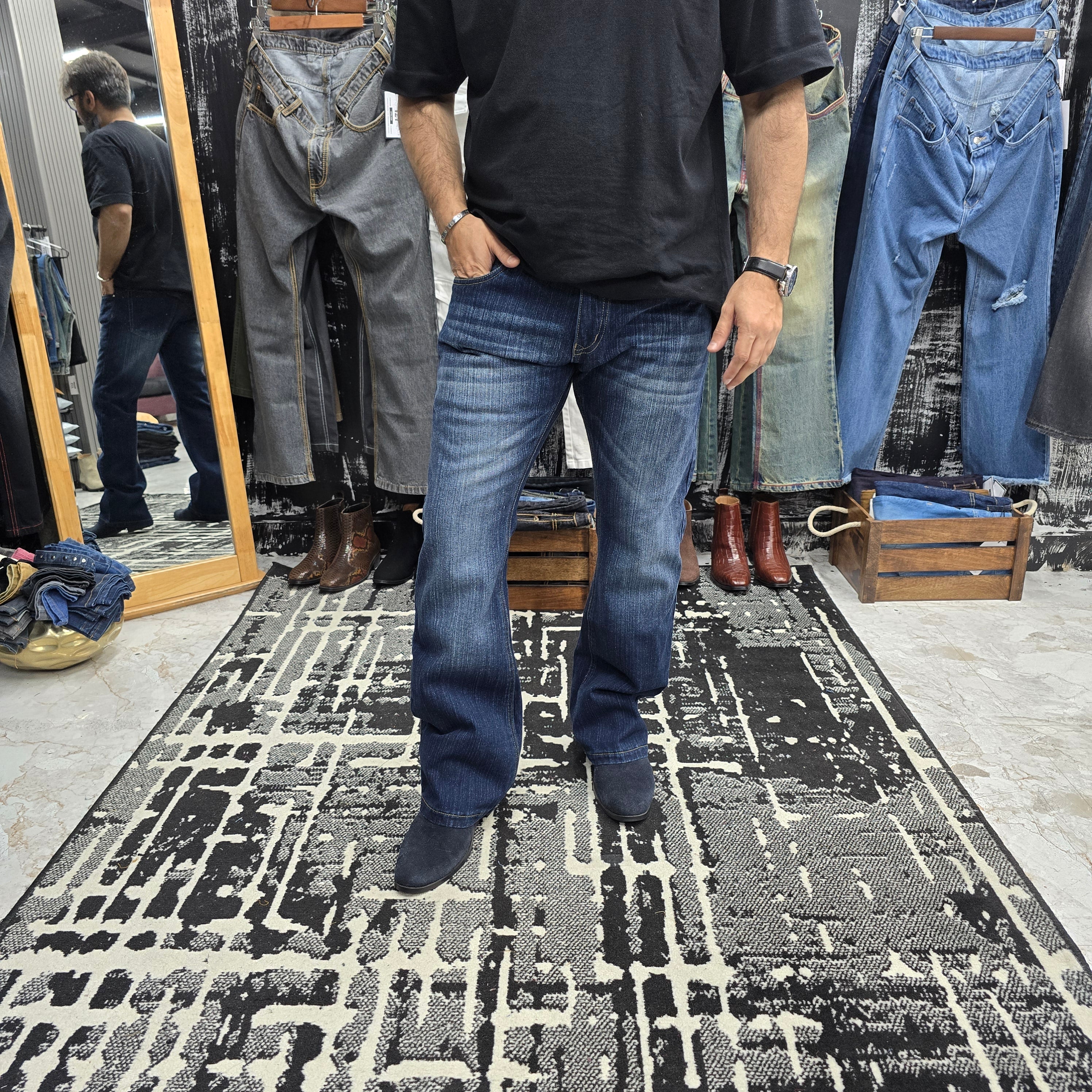 Classic Slub Denim Semi Bootcut Jeans
