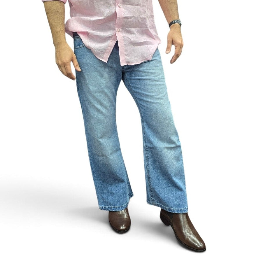 Sky Blue Vintage Bootcut Jeans with Asymmetric Hem