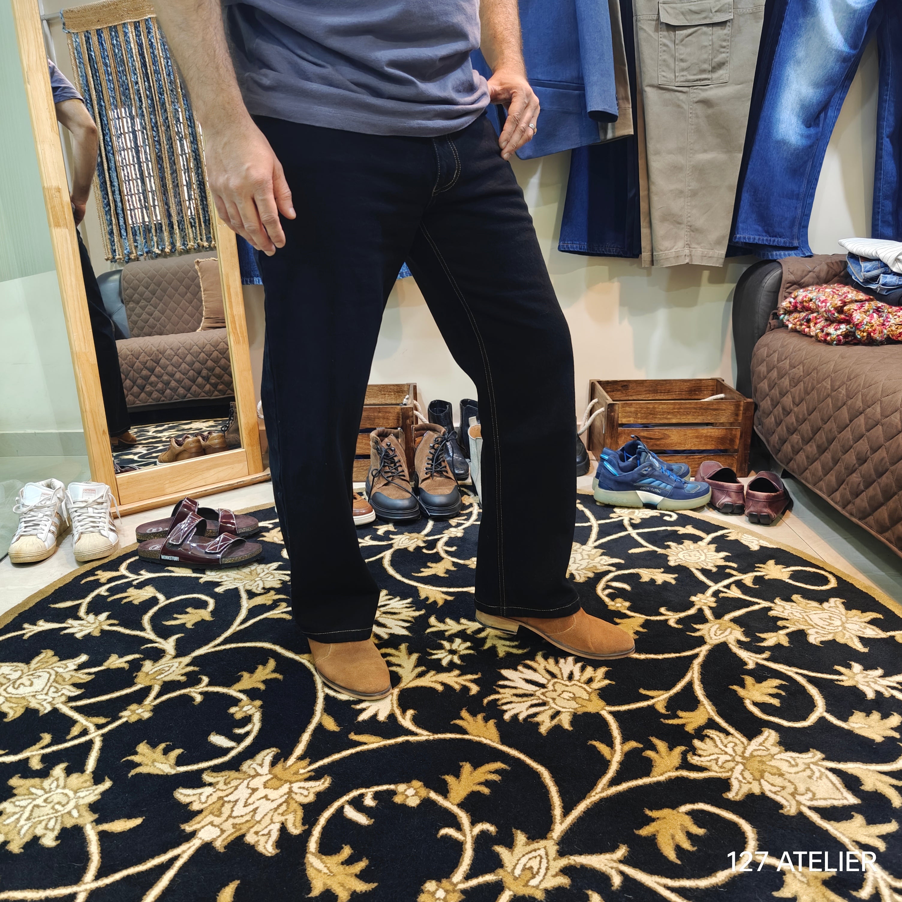 Jet Black Semi Bootcut Jeans With Contrast Stitch Edition