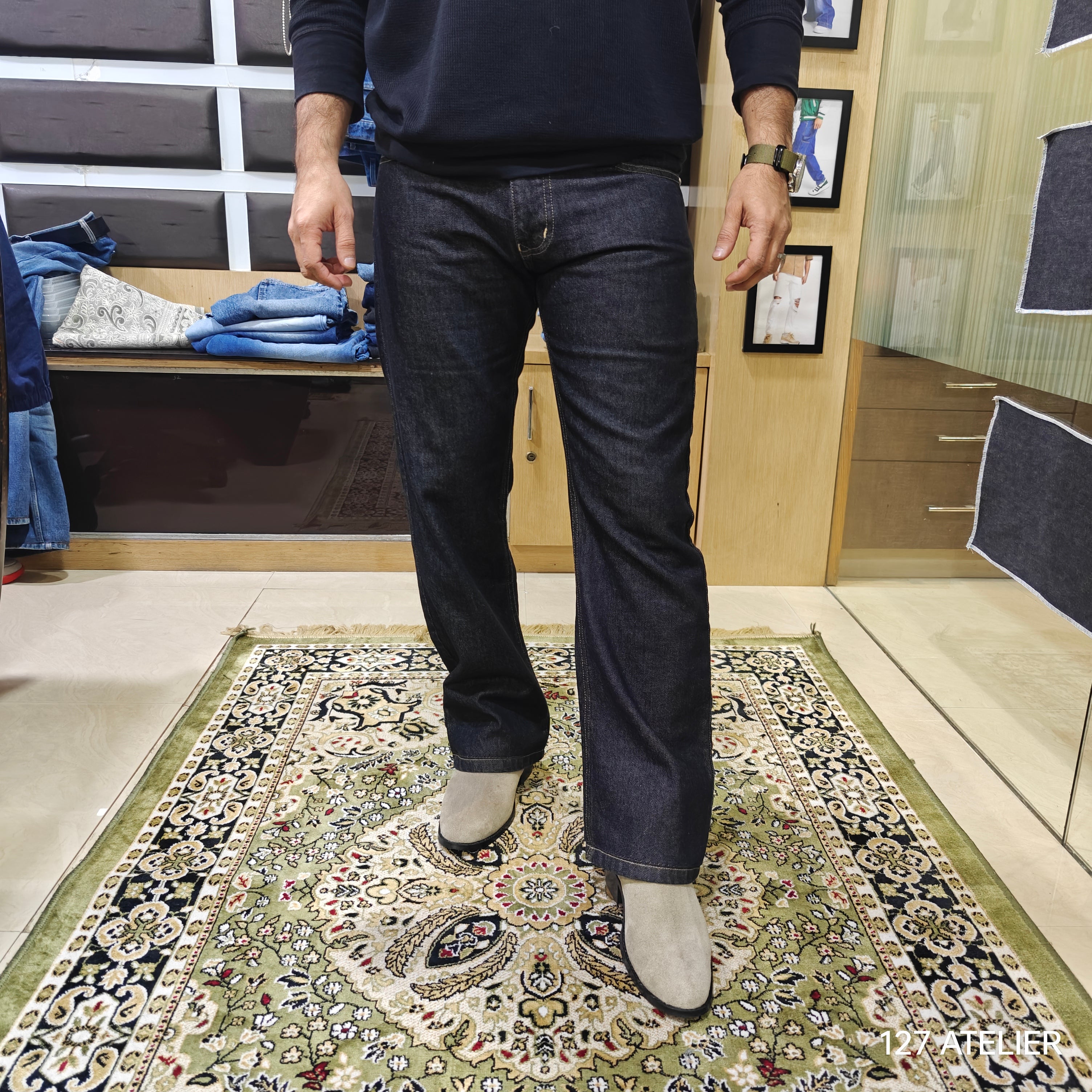 Carbon Black Raw Semi Bootcut Jeans