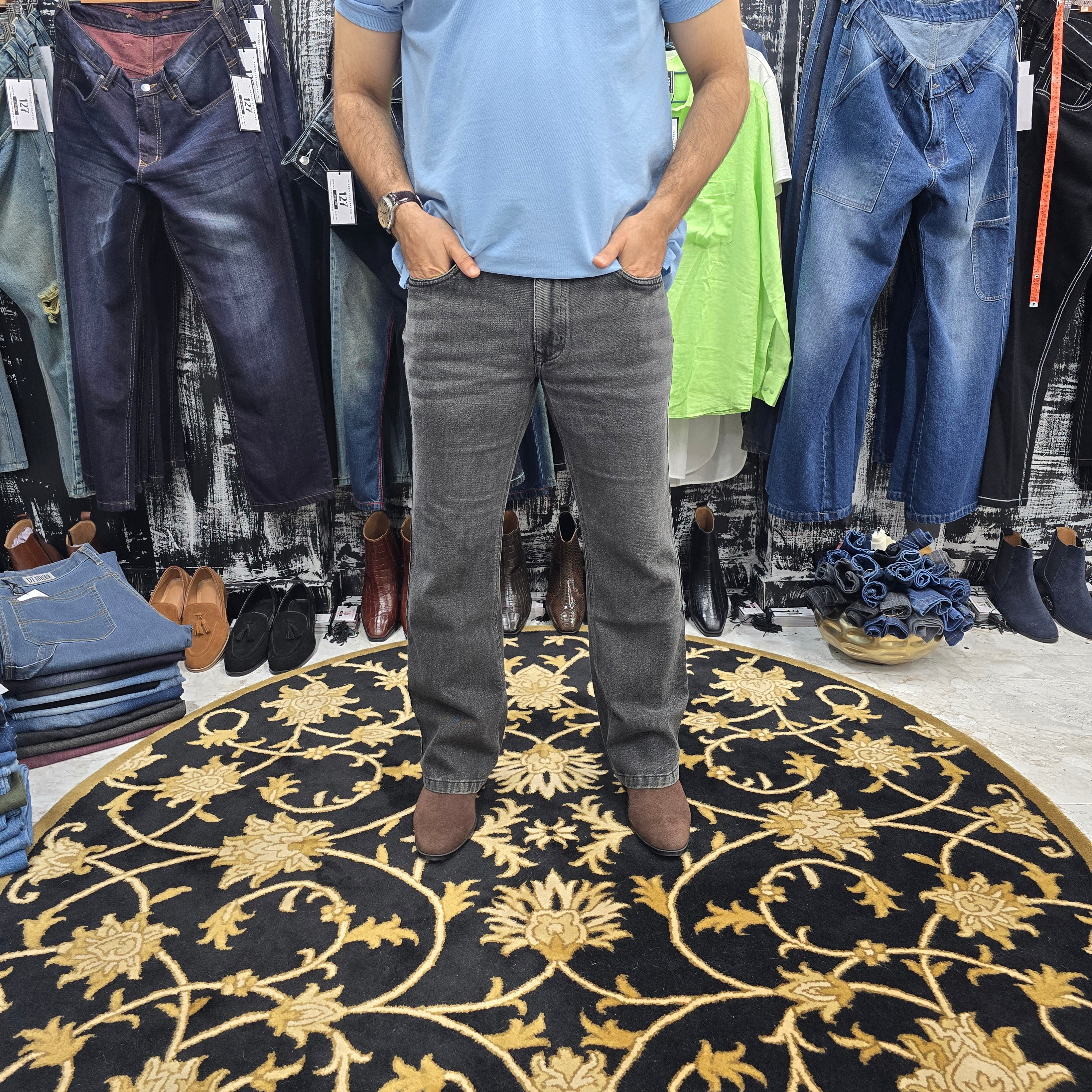 Charcoal Black Semi Bootcut Jeans