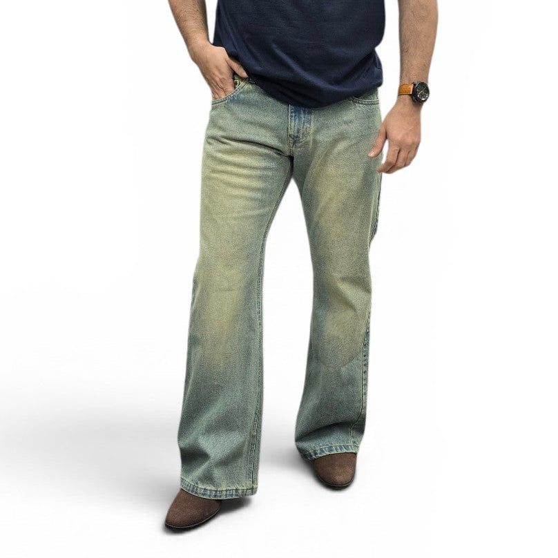 Sage Vintage Bootcut Jeans Faded Green Wash