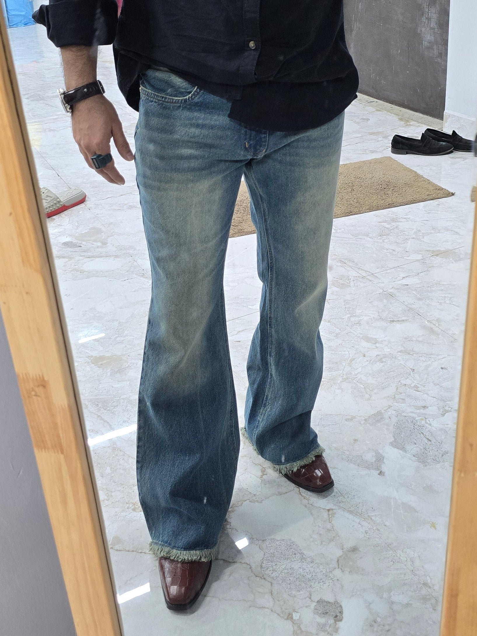 Frost Fade Distressed Bootcut Jeans