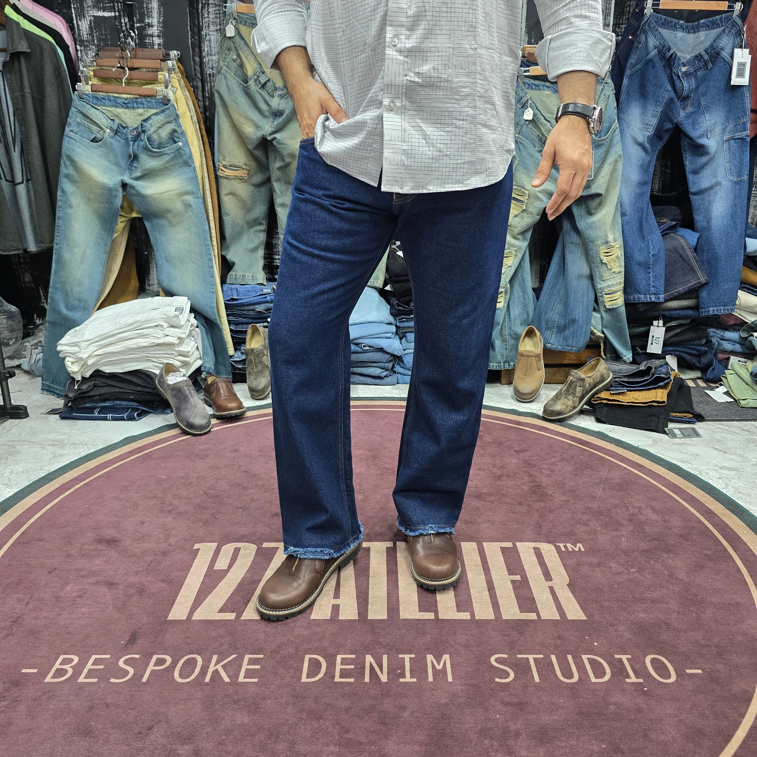 Deep Indigo Straight Fit Jeans With Rugged Frayed Hem