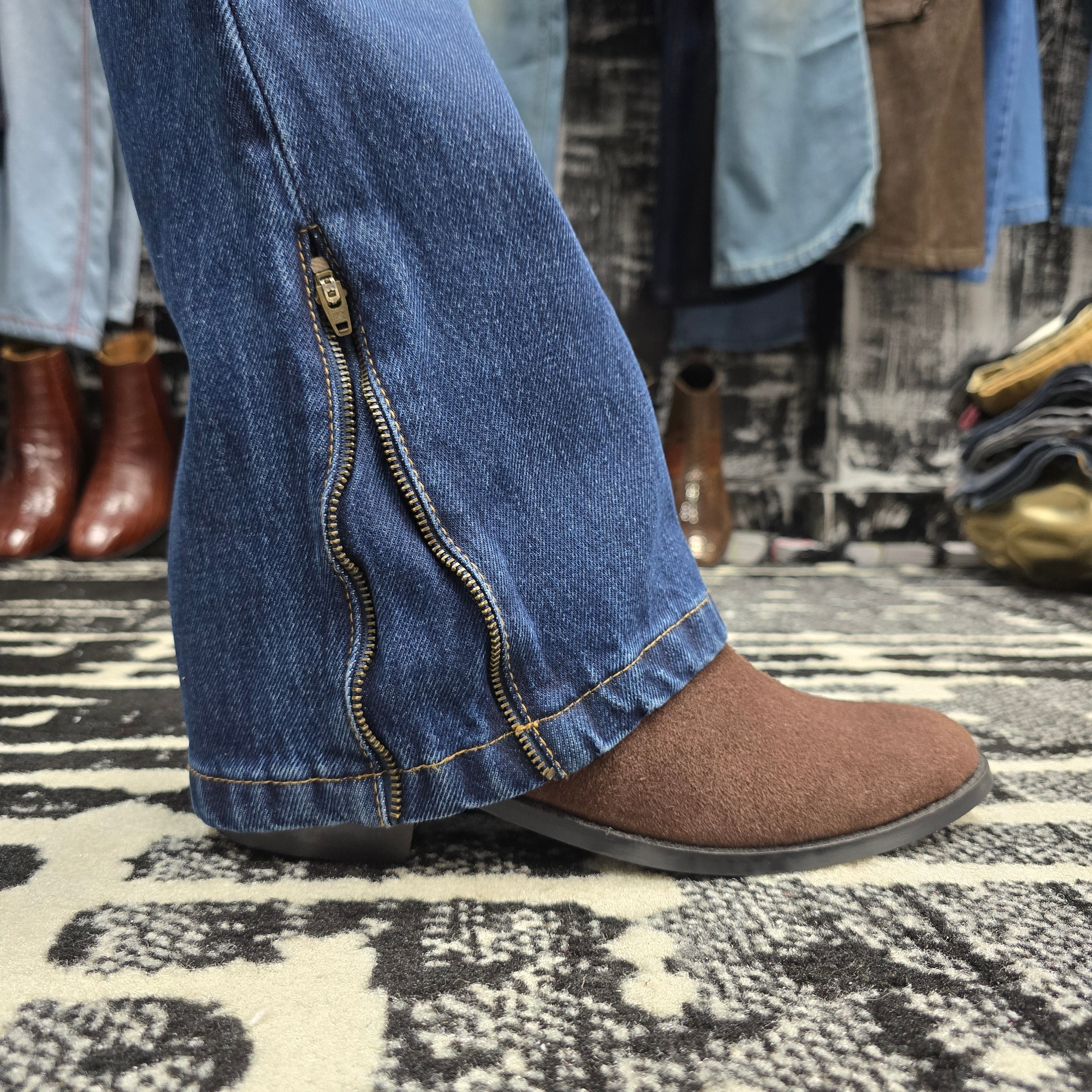 Vintage Blue Multifunctional Bottom Zip Jeans