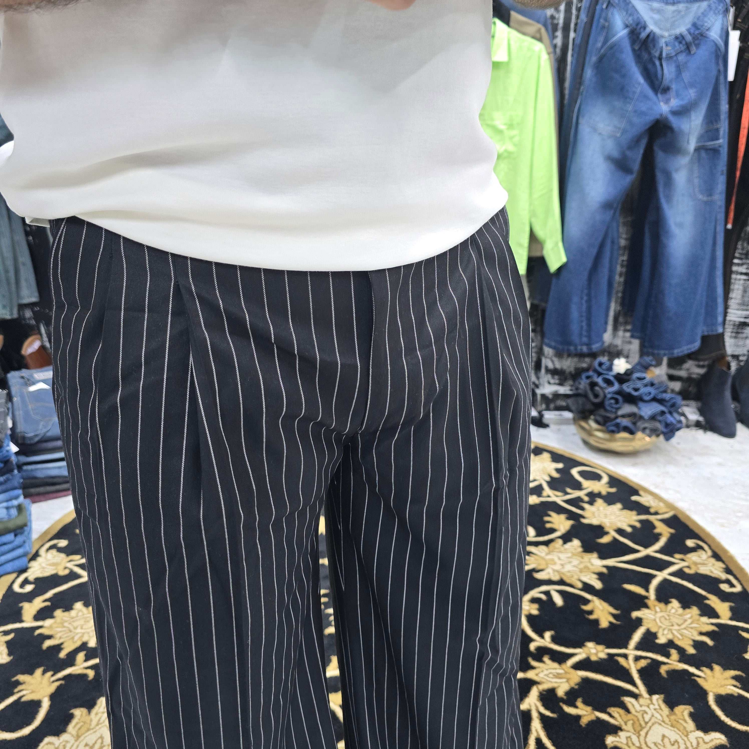 Midnight Pinstripe Wide Leg Trousers