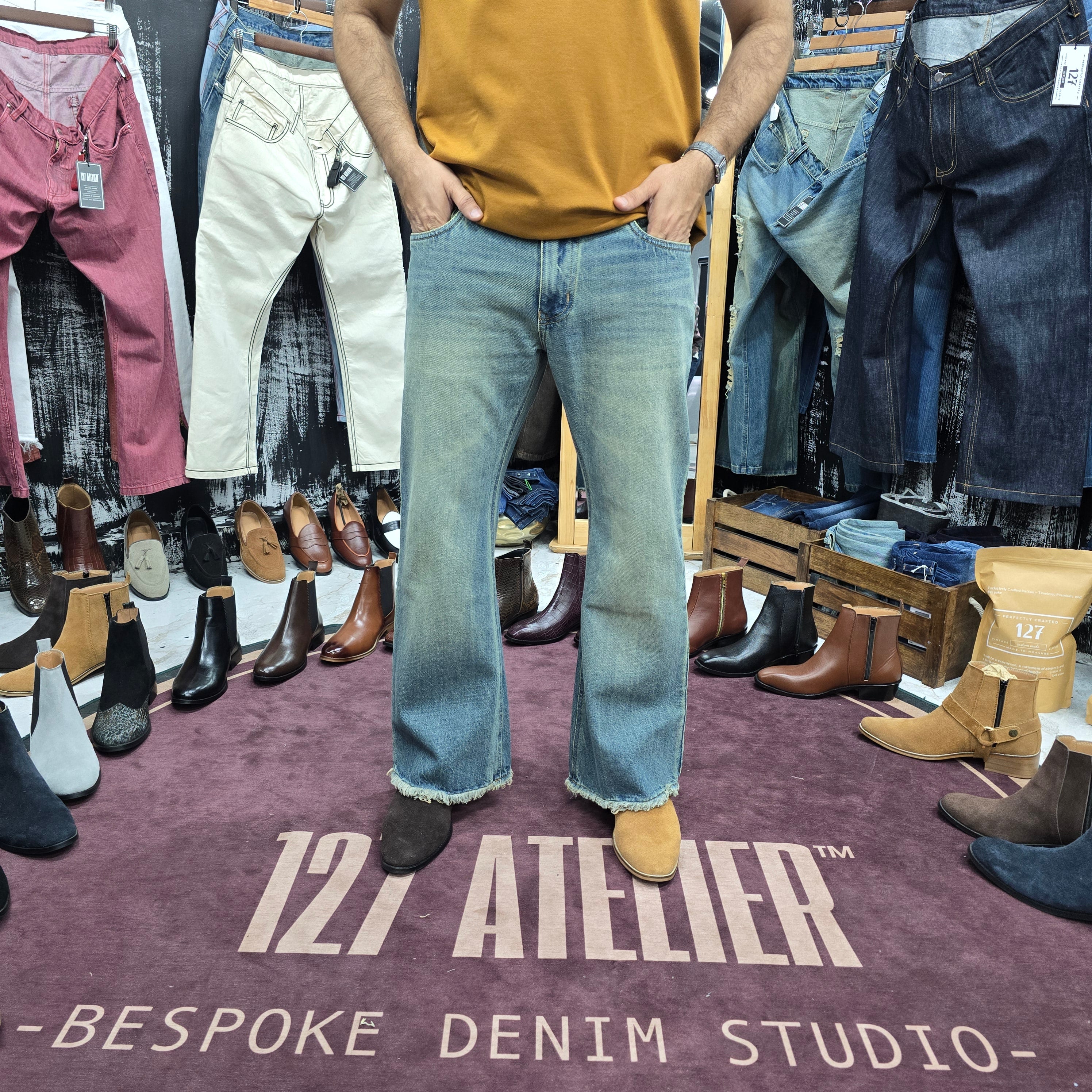 Vintage Fade Frayed Bootcut Jeans